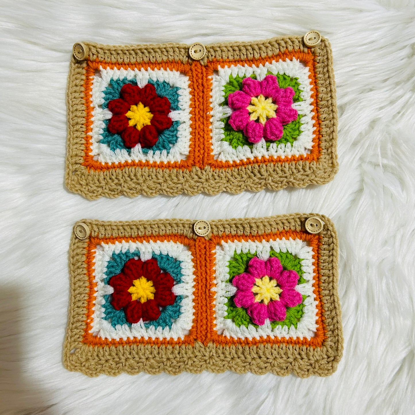 Steering Wheel Cover for women, Crochet Ginger puff light brown flower seat belt Cover, Car Accessories decorations