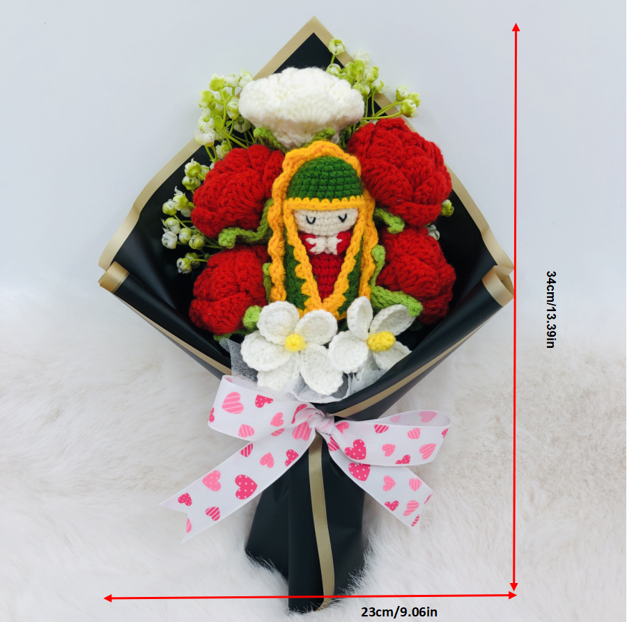 Handmade Crochet Virgin Mary Rose Bouquet, Mother's Day Gift, Valentine's Day Decoration, Christmas Halloween Thanksgiving Decor, Fake Flower Arrangement
