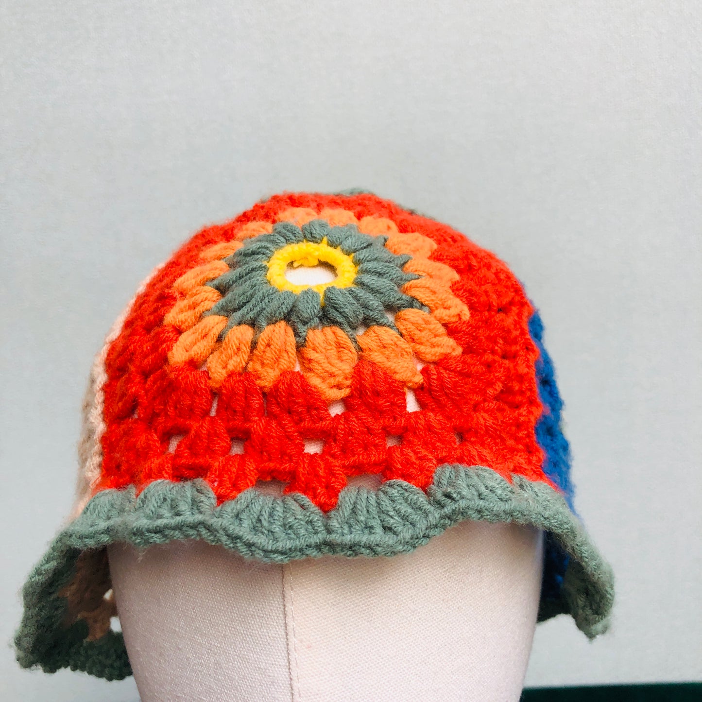 Crochet Hat, Granny Square Bucket Hat, Handmade Colorful Knitted Hat