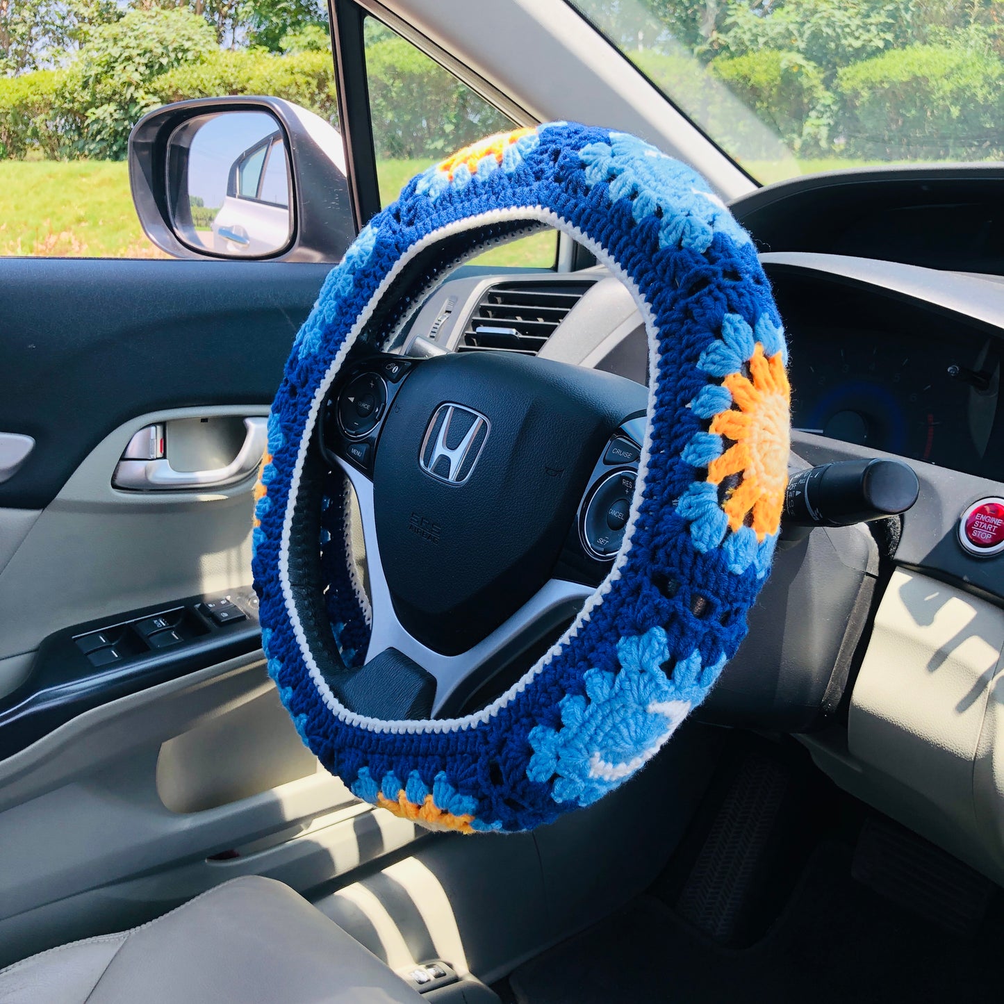 Steering Wheel Cover for women, Crochet star moon flower seat belt Cover, Car Accessories decorations