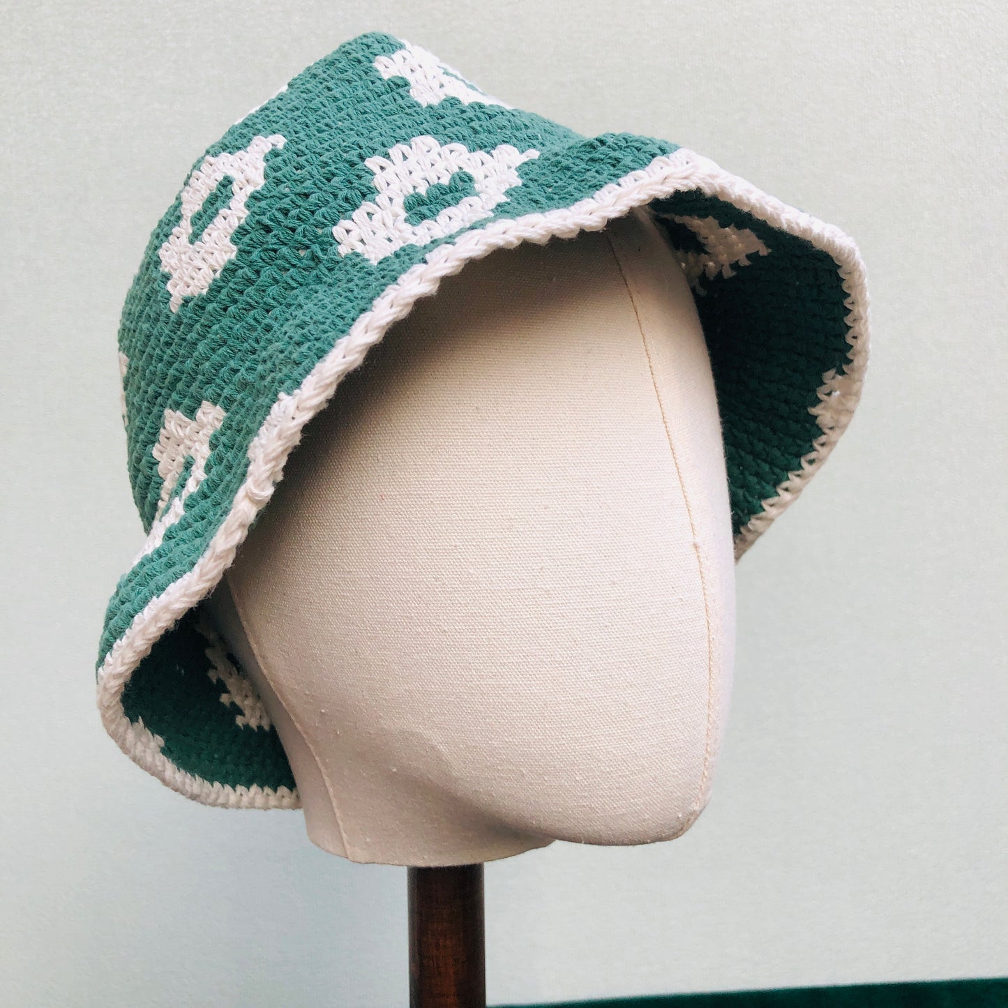 Crochet Hat, Green flower bucket Hat, Handmade Knitted Hat