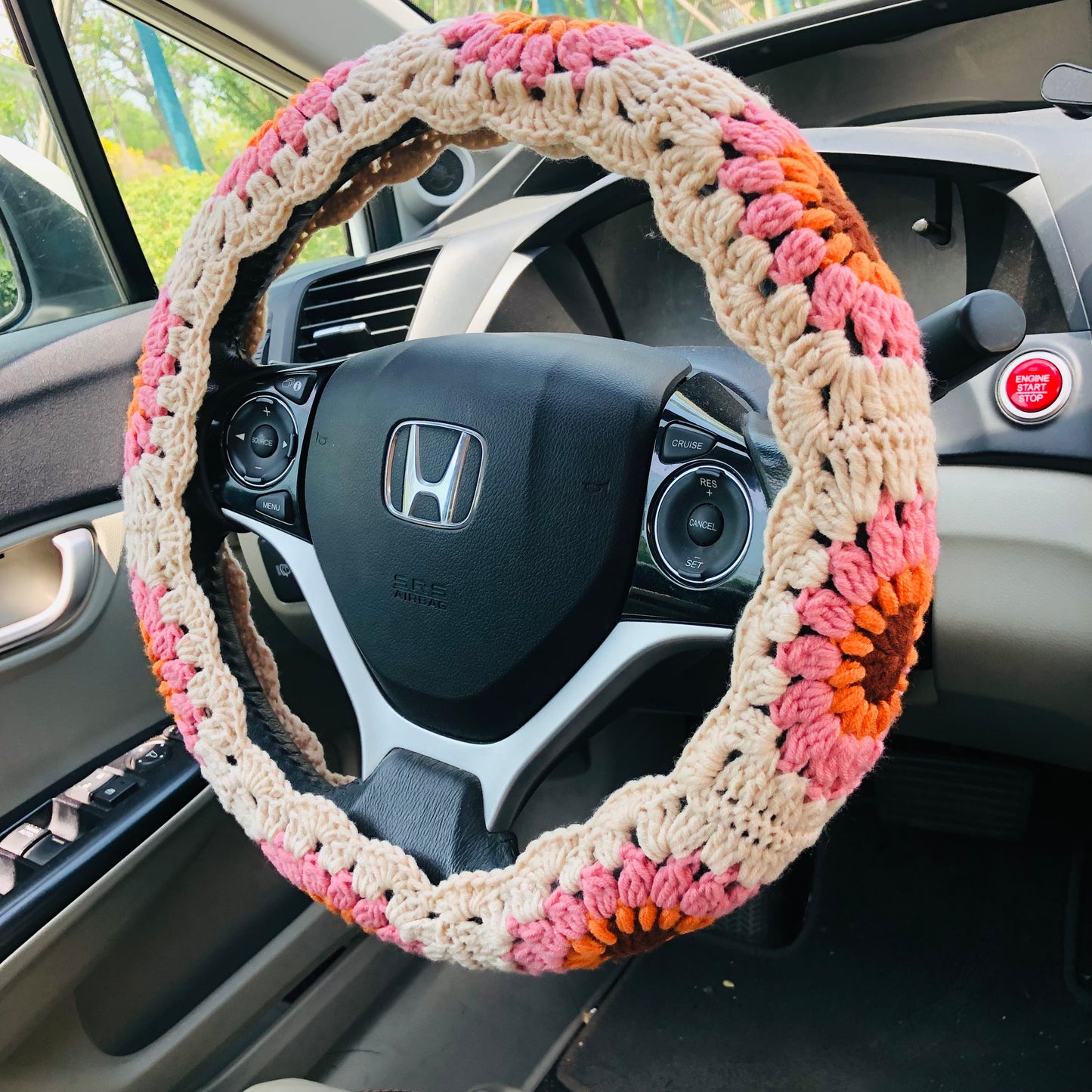 Steering Wheel Cover for women, Crochet vintage flower seat belt Cover, Car Accessories decorations