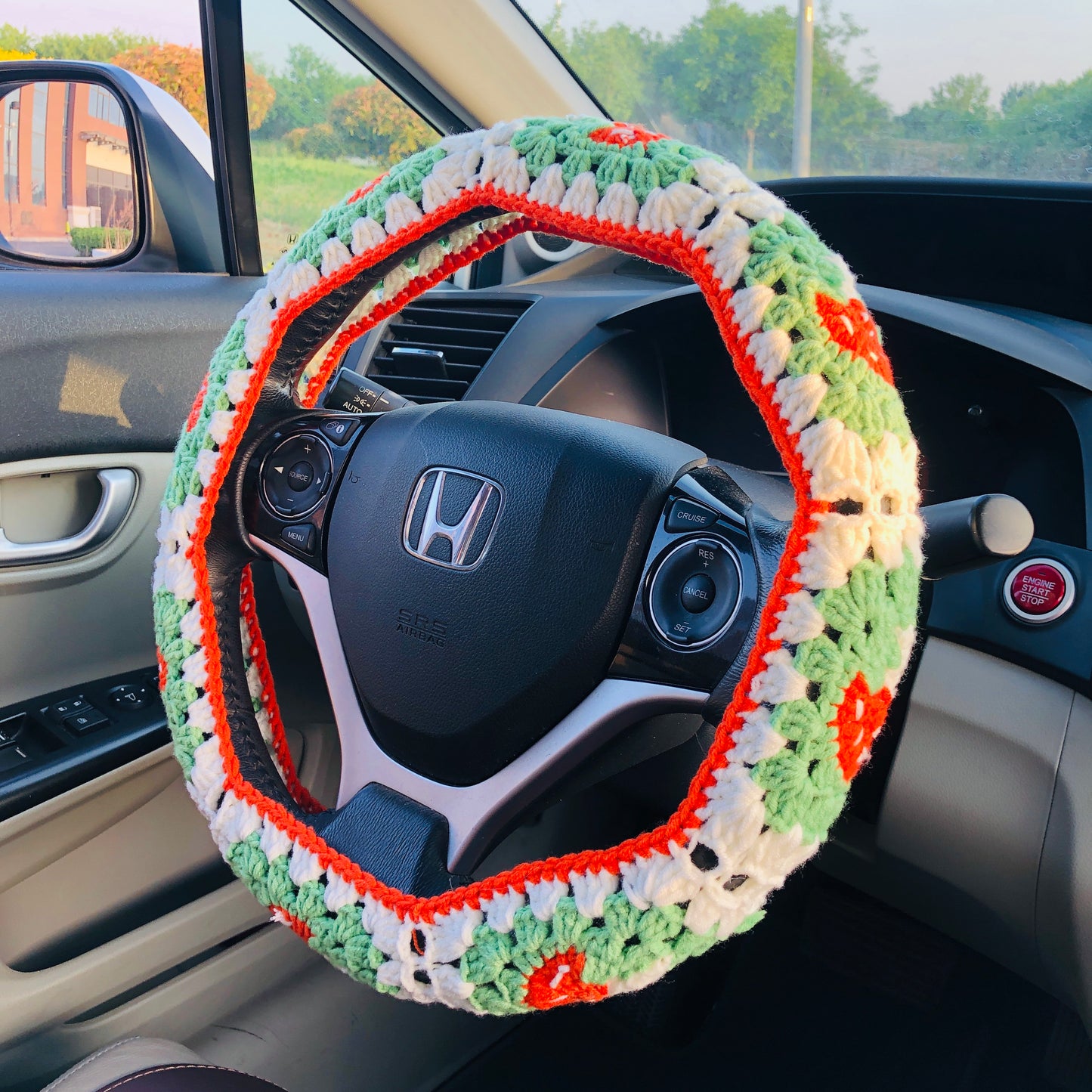 Steering Wheel Cover for women, Crochet cute mushroom flower seat belt Cover, Car Accessories decorations