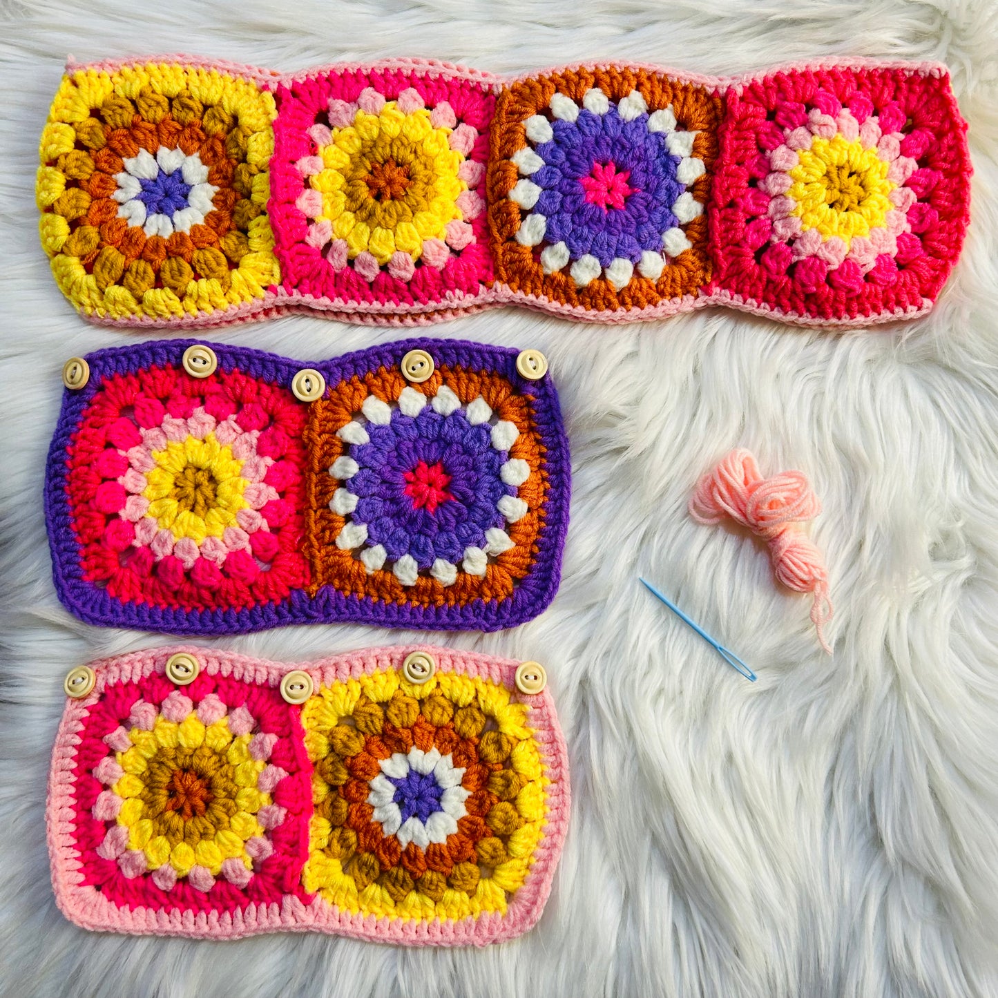 Steering Wheel Cover for women, Crochet Colorful flower seat belt Cover, Car Accessories decorations