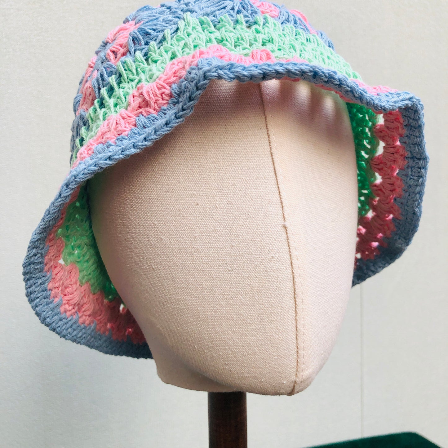 Crochet Hat, Granny Square Bucket Hat, Cute pink Handmade Knitted Hat