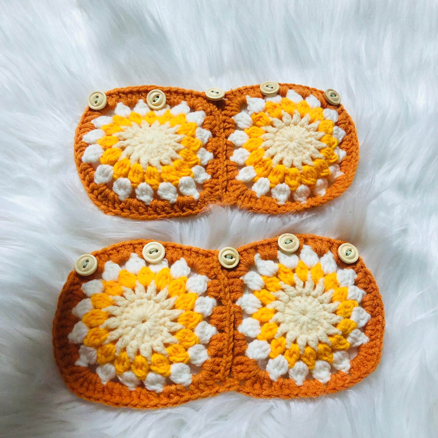 Steering Wheel Cover for women, Crochet cute orange flower seat belt Cover, Car Accessories decorations