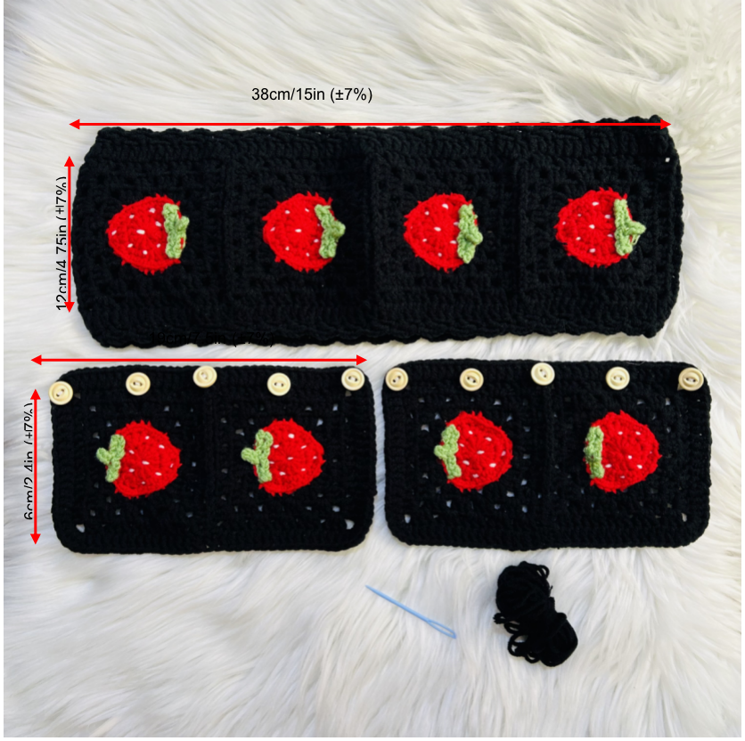 Steering Wheel Cover for women, Crochet cute black Strawberry flower seat belt Cover, Car Accessories decorations