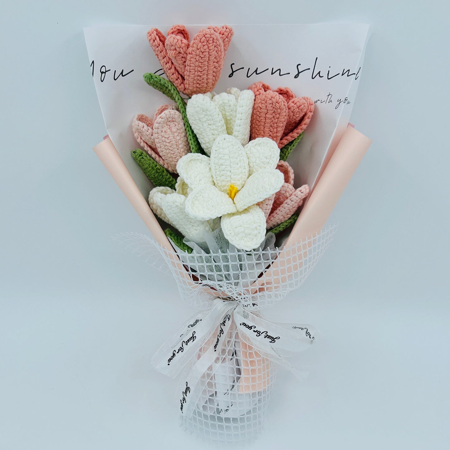 Finished Crochet Flower Bouquet Artificial Tulip Faux Flower Decoration ornaments, Anniversary Handmade knitted Gift for her