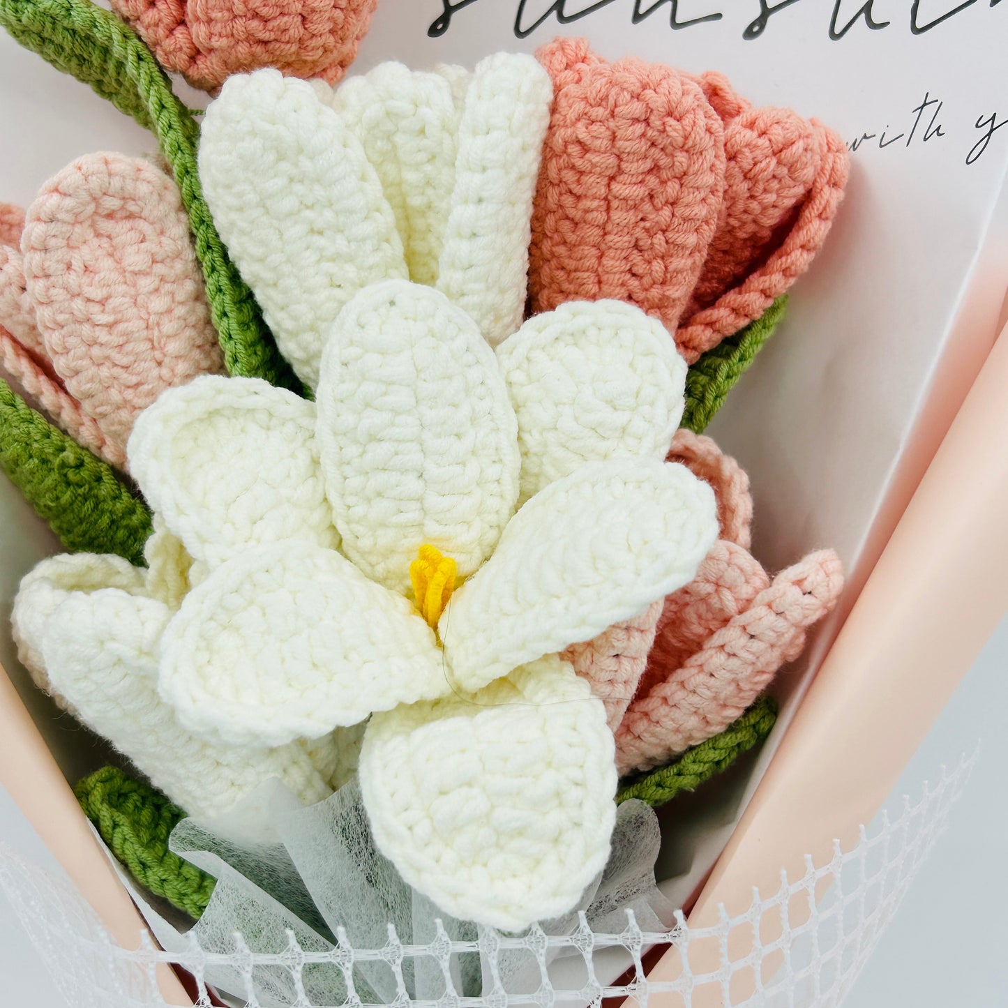 Finished Crochet Flower Bouquet Artificial Tulip Faux Flower Decoration ornaments, Anniversary Handmade knitted Gift for her
