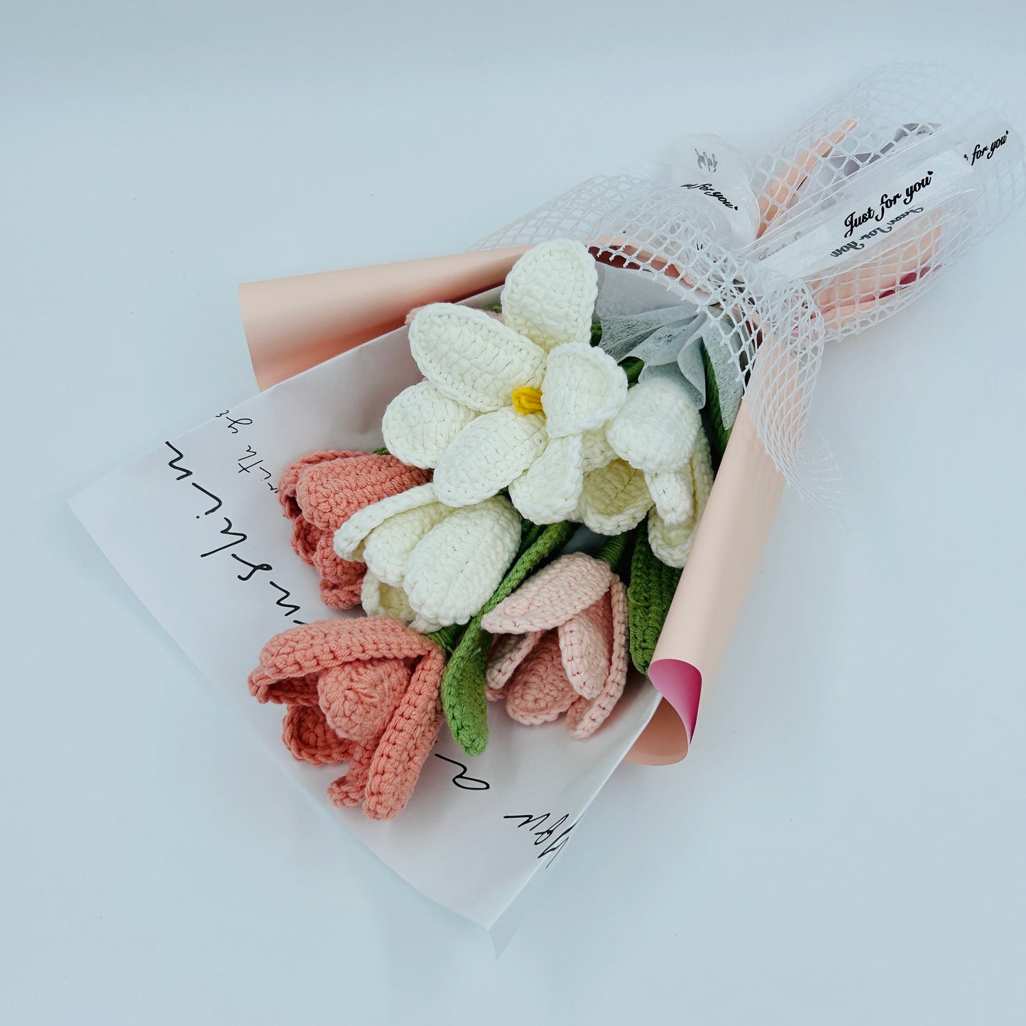 Finished Crochet Flower Bouquet Artificial Tulip Faux Flower Decoration ornaments, Anniversary Handmade knitted Gift for her
