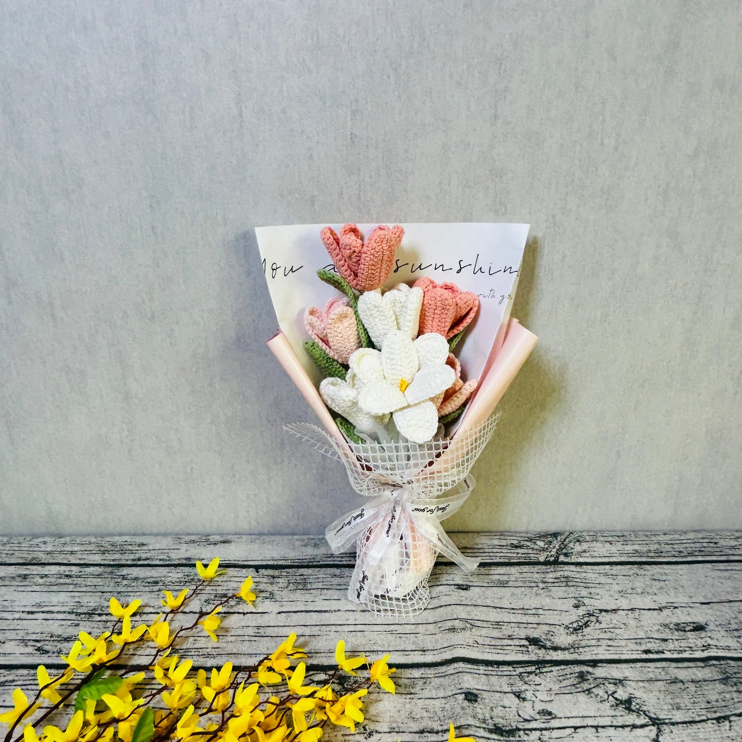 Finished Crochet Flower Bouquet Artificial Tulip Faux Flower Decoration ornaments, Anniversary Handmade knitted Gift for her