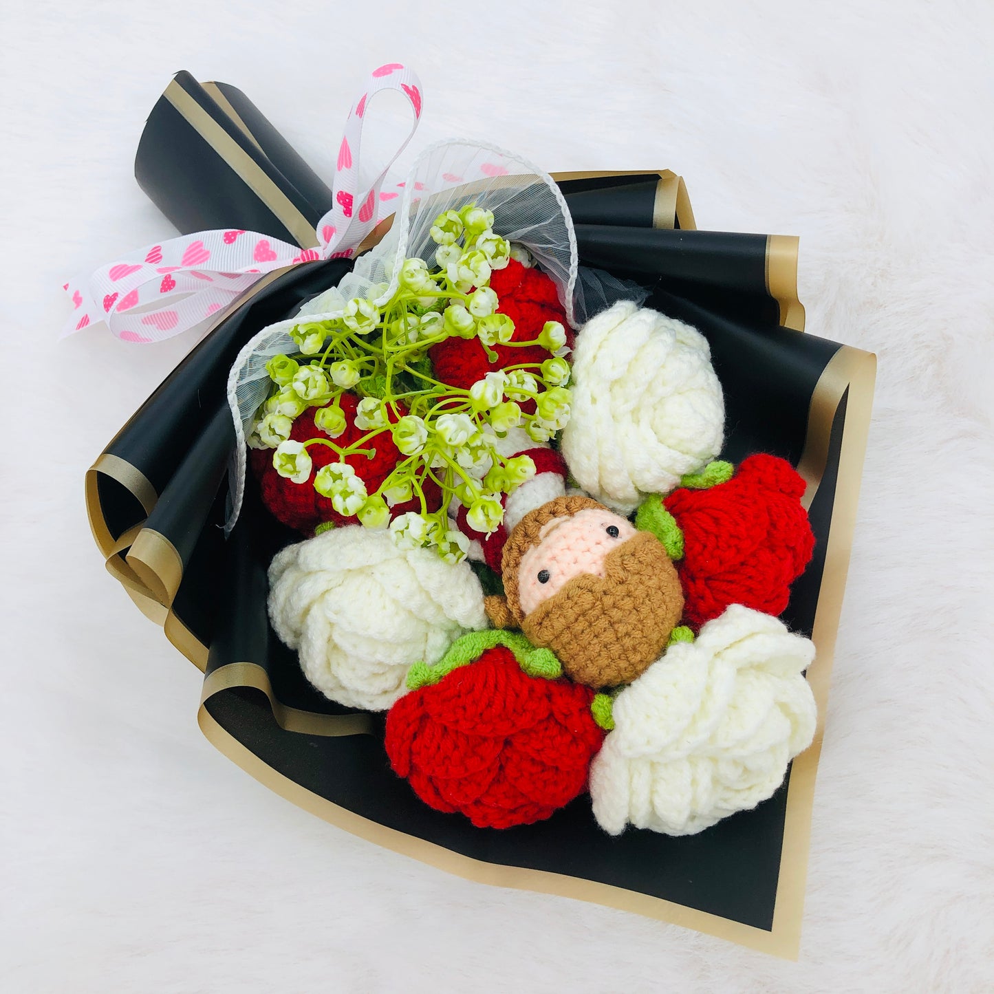 Handmade Crochet Jesus Rose Bouquet, Jesus Christmas Mother's Day Gift, Fake Flower Arrangement, Party Decoration, Halloween Thanksgiving