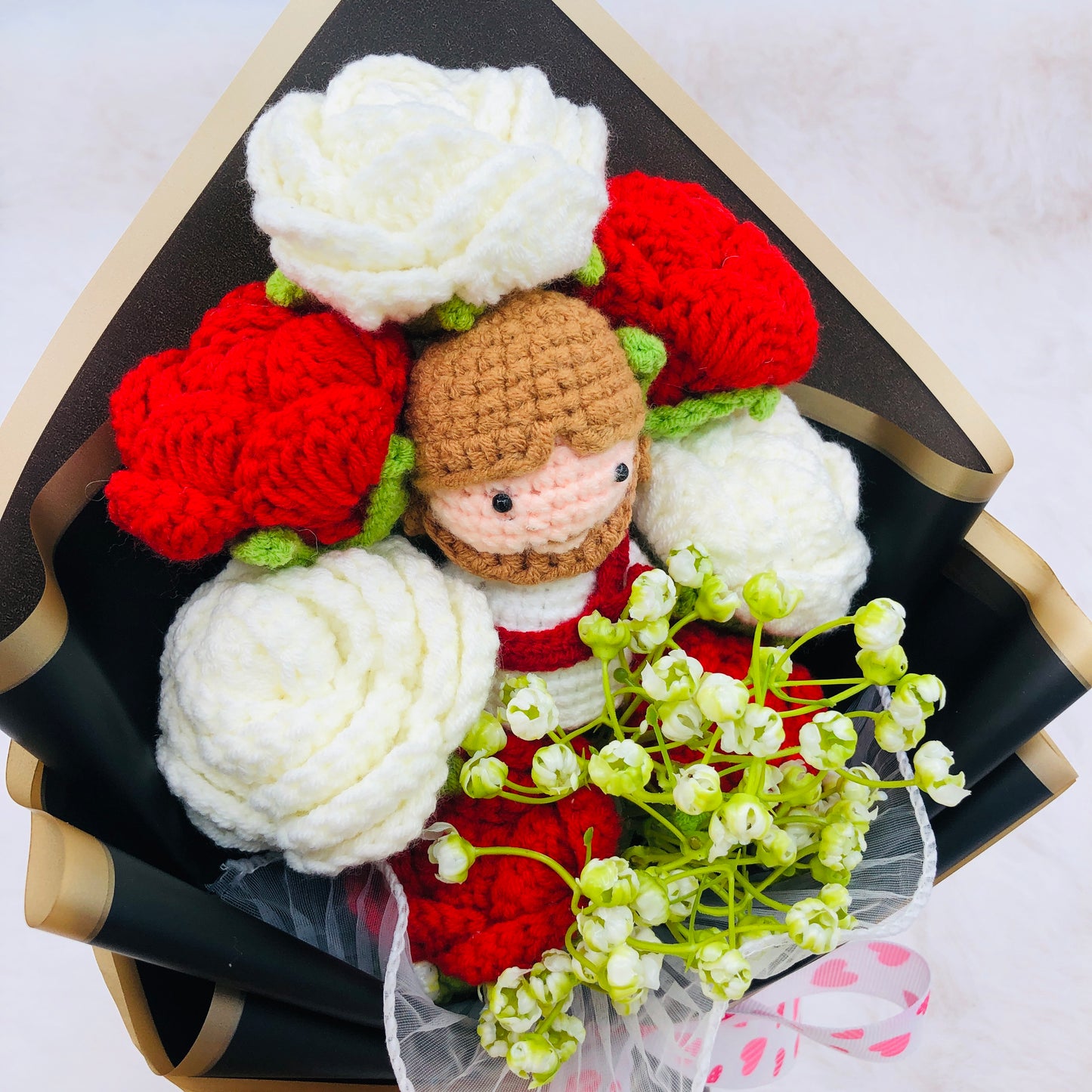 Handmade Crochet Jesus Rose Bouquet, Jesus Christmas Mother's Day Gift, Fake Flower Arrangement, Party Decoration, Halloween Thanksgiving