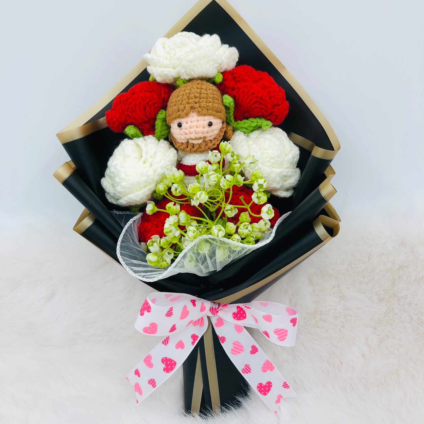 Handmade Crochet Jesus Rose Bouquet, Jesus Christmas Mother's Day Gift, Fake Flower Arrangement, Party Decoration, Halloween Thanksgiving