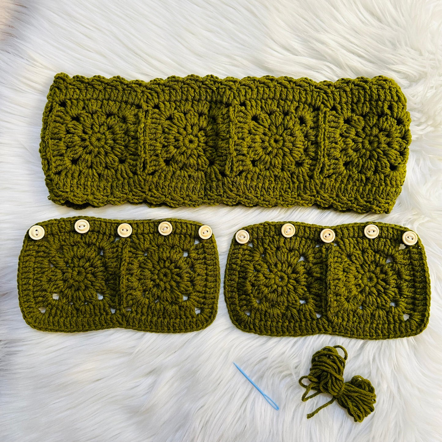 Steering Wheel Cover for women, Crochet Simple Olive Green flower seat belt Cover, Car Accessories decorations