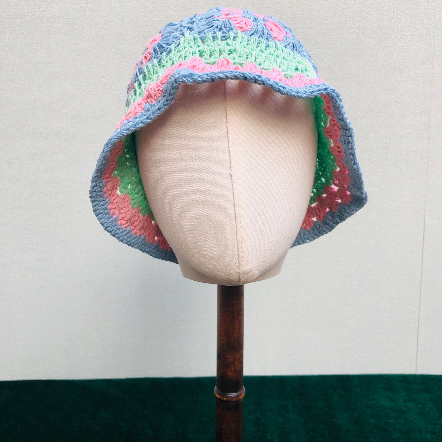 Crochet Hat, Granny Square Bucket Hat, Cute pink Handmade Knitted Hat