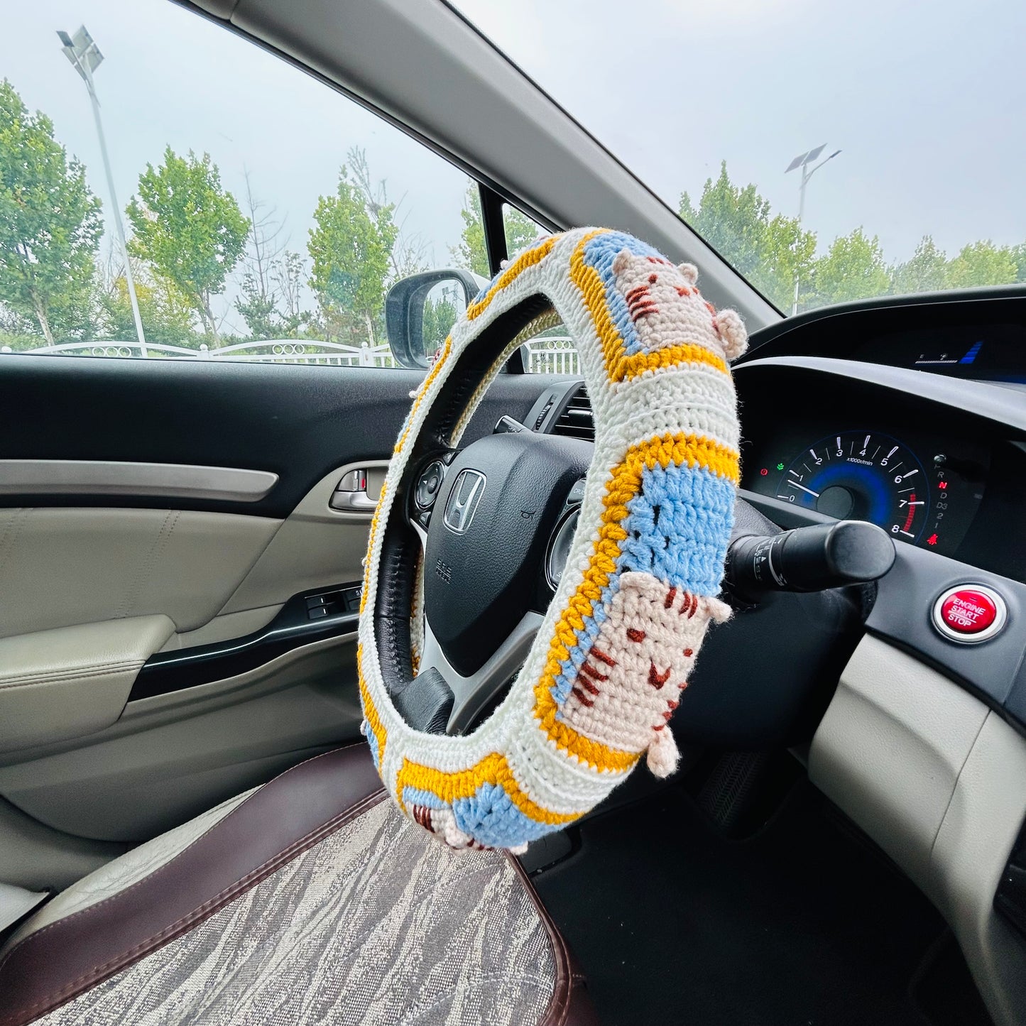 Steering Wheel Cover for women, Crochet cute cat seat belt Cover, Car Accessories decorations