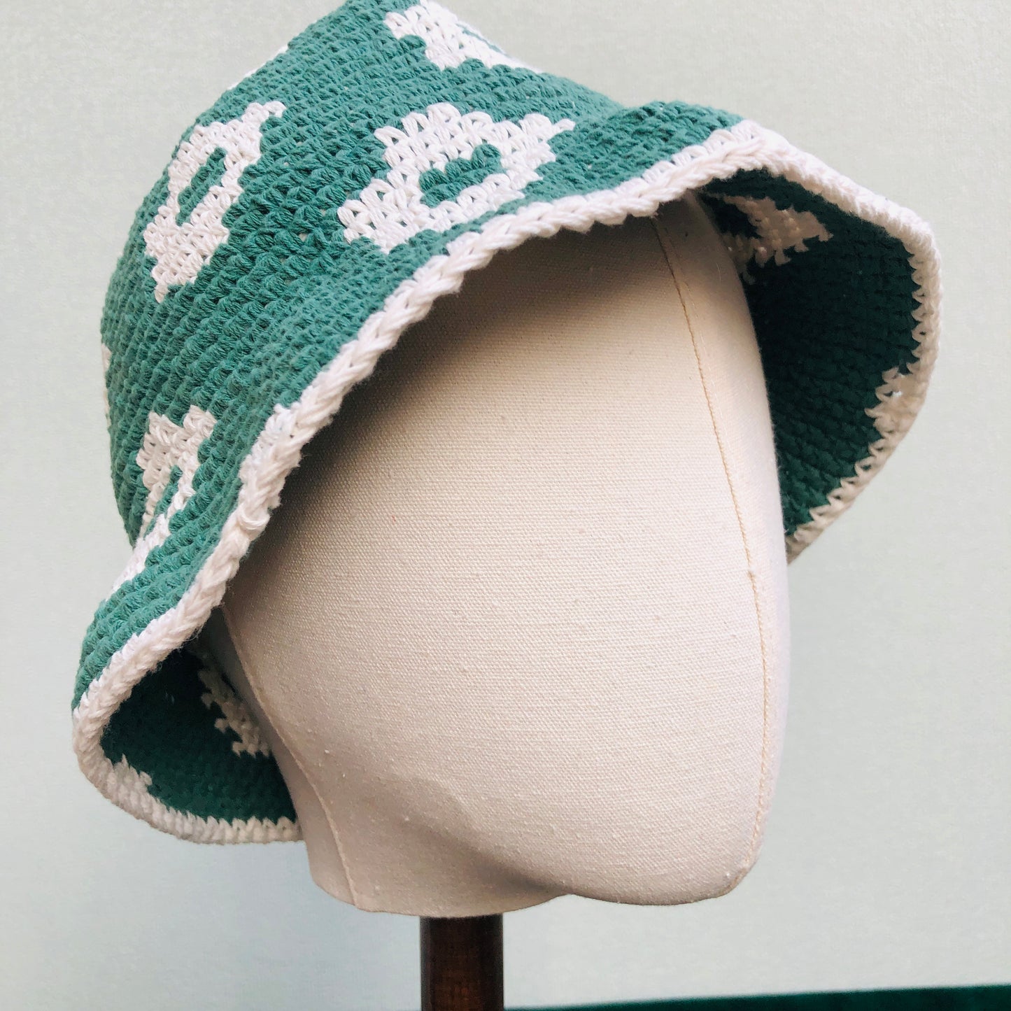 Crochet Hat, Green flower bucket Hat, Handmade Knitted Hat