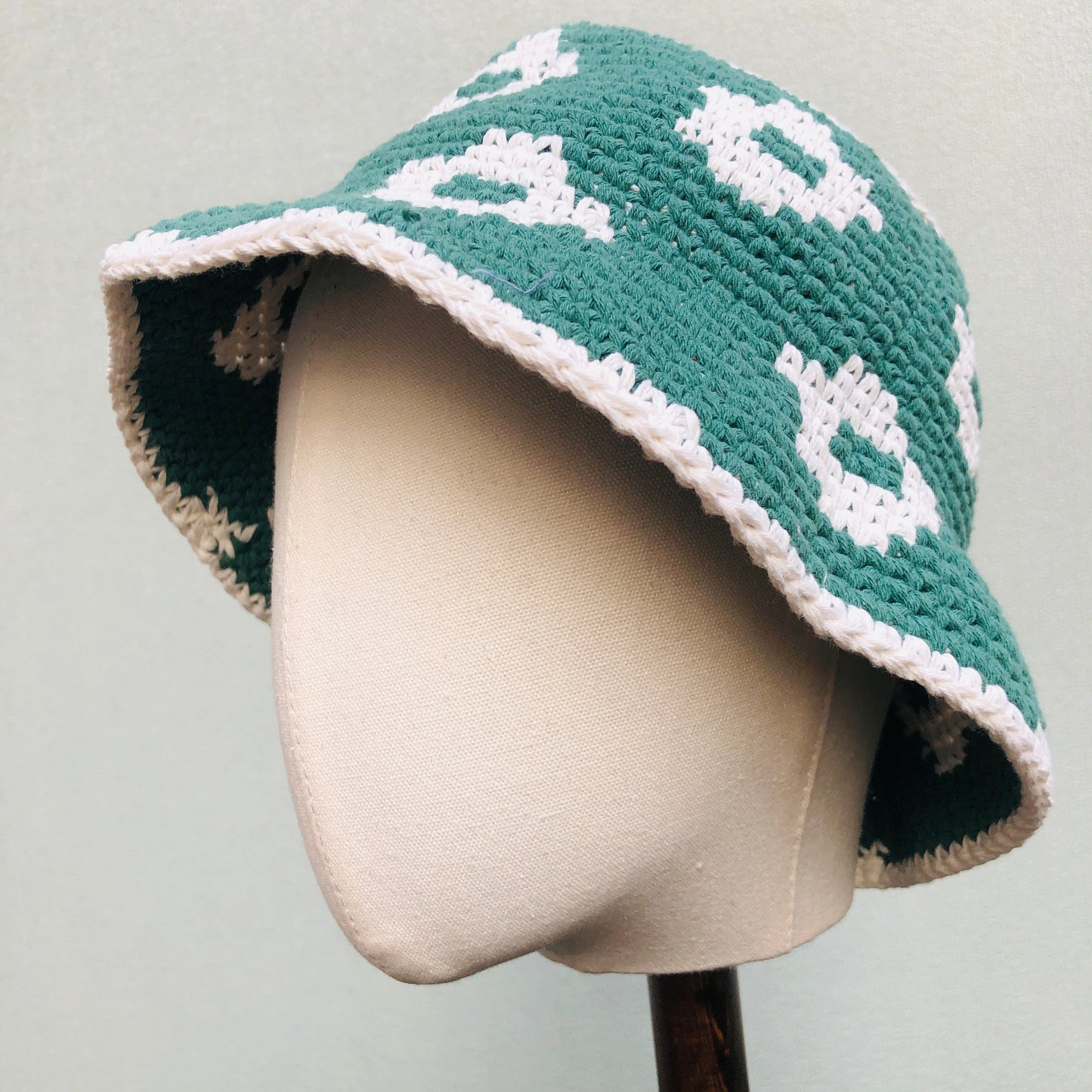 Crochet Hat, Green flower bucket Hat, Handmade Knitted Hat