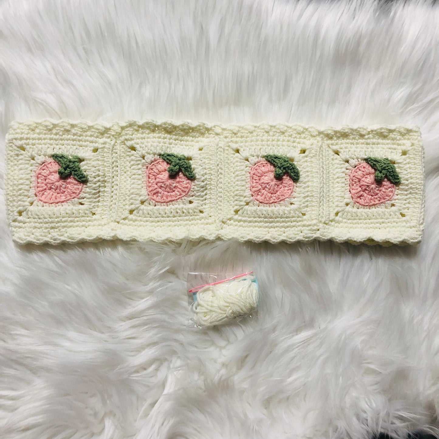 Steering Wheel Cover for women, Crochet cute pink Strawberry flower seat belt Cover, Car Accessories decorations