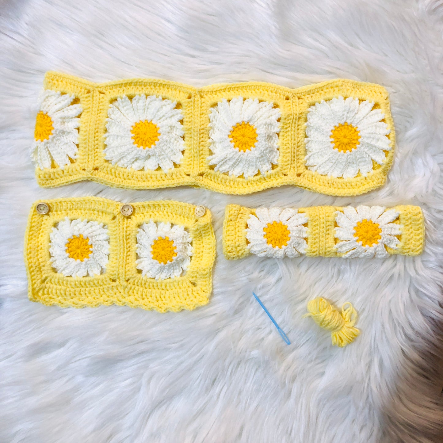 Steering Wheel Cover for women, Crochet yellow daisy flower seat belt Cover, Car Accessories decorations