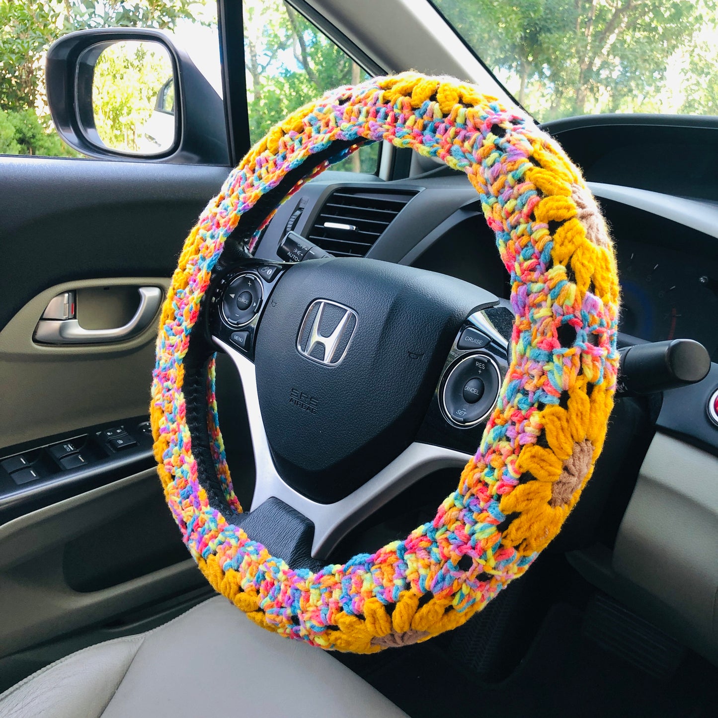 Steering Wheel Cover for women, Crochet cute Strawberry flower seat belt Cover, Car Accessories decorations