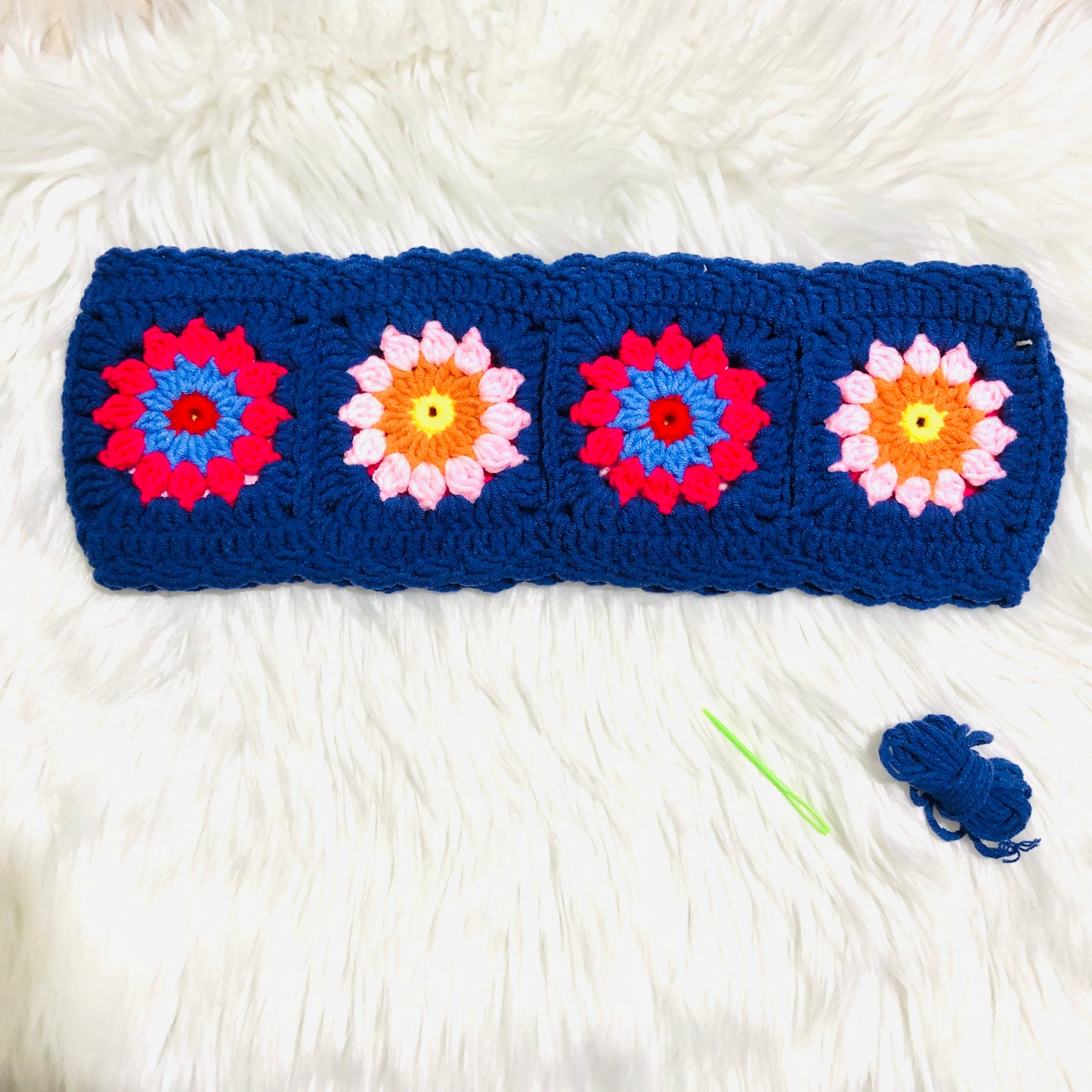 Steering Wheel Cover for women, Crochet Blue flower seat belt Cover, Car Accessories decorations