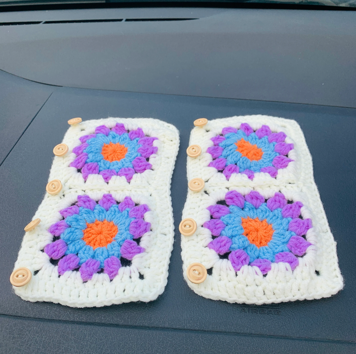 Crochet  handmade Steering Wheel Cover for women, cute daisy flower seat belt Cover, Car interior Accessories decorations