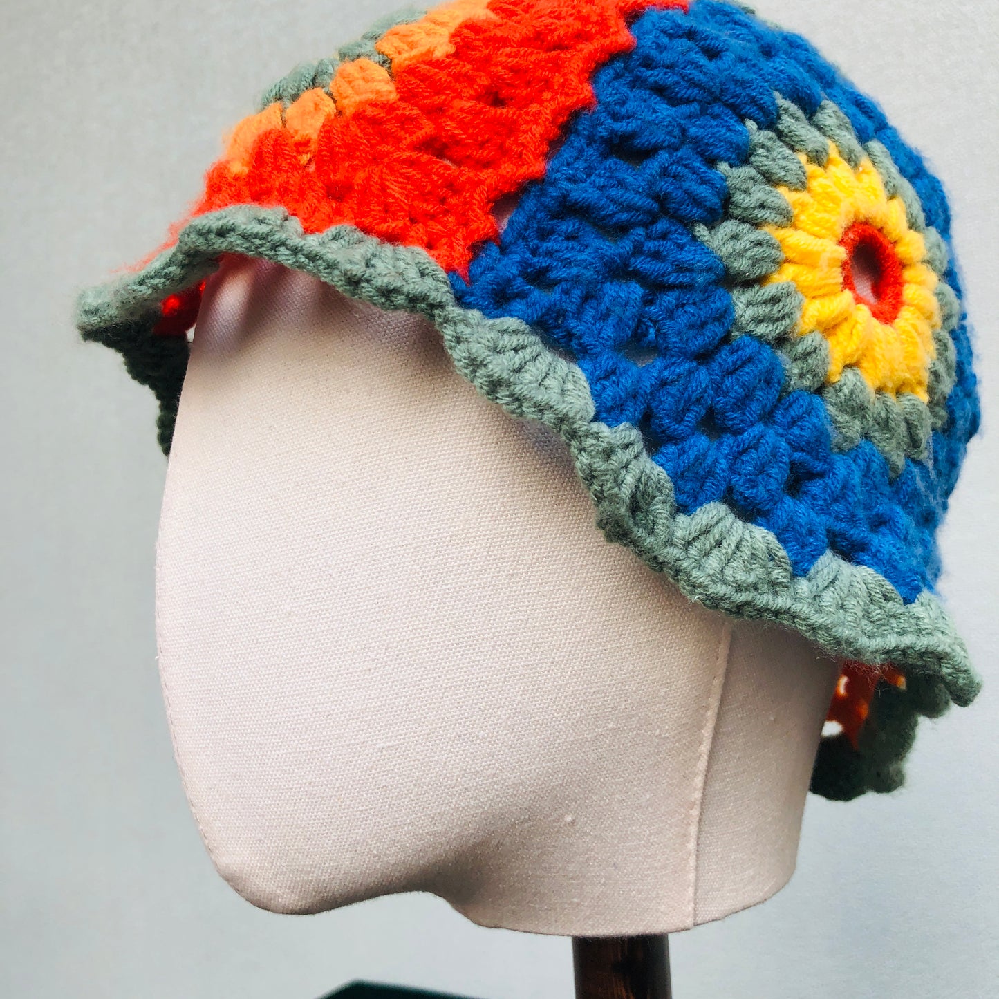 Crochet Hat, Granny Square Bucket Hat, Handmade Colorful Knitted Hat