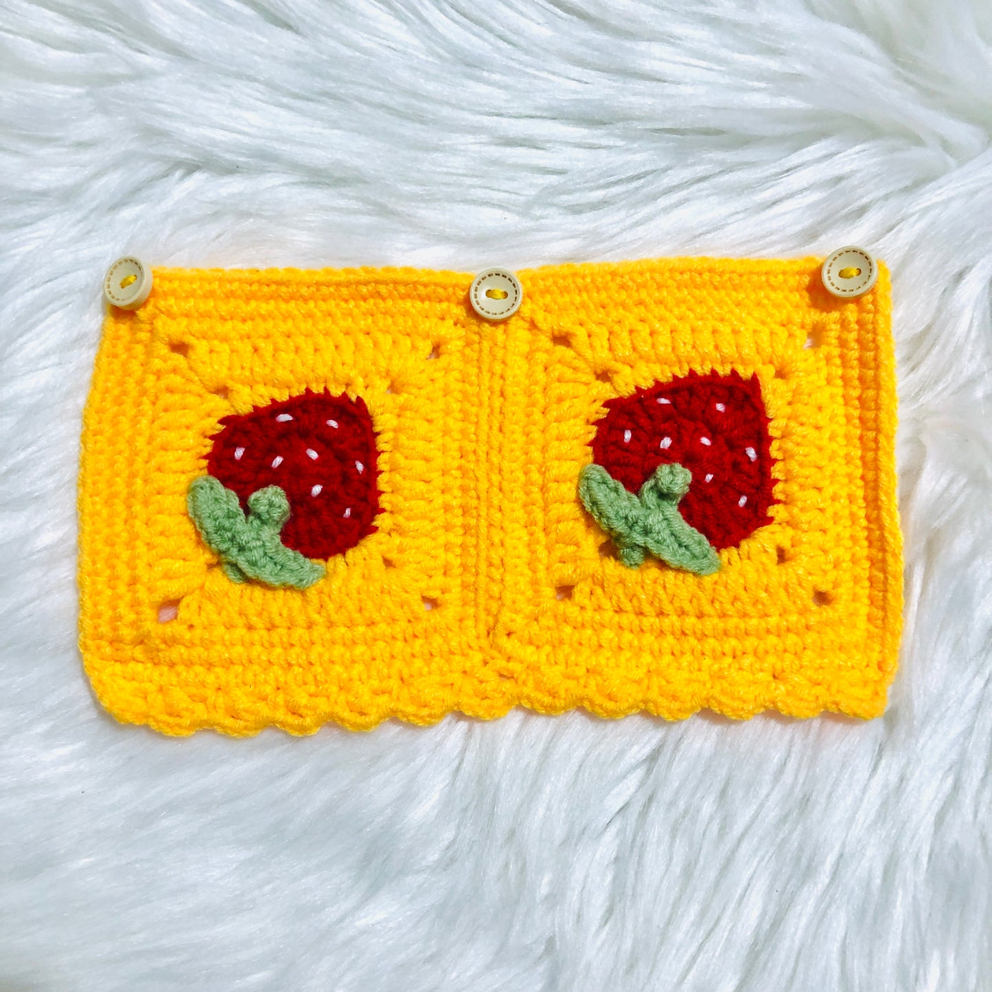 Steering Wheel Cover for women, Crochet yellow Strawberry flower seat belt Cover, Car Accessories decorations