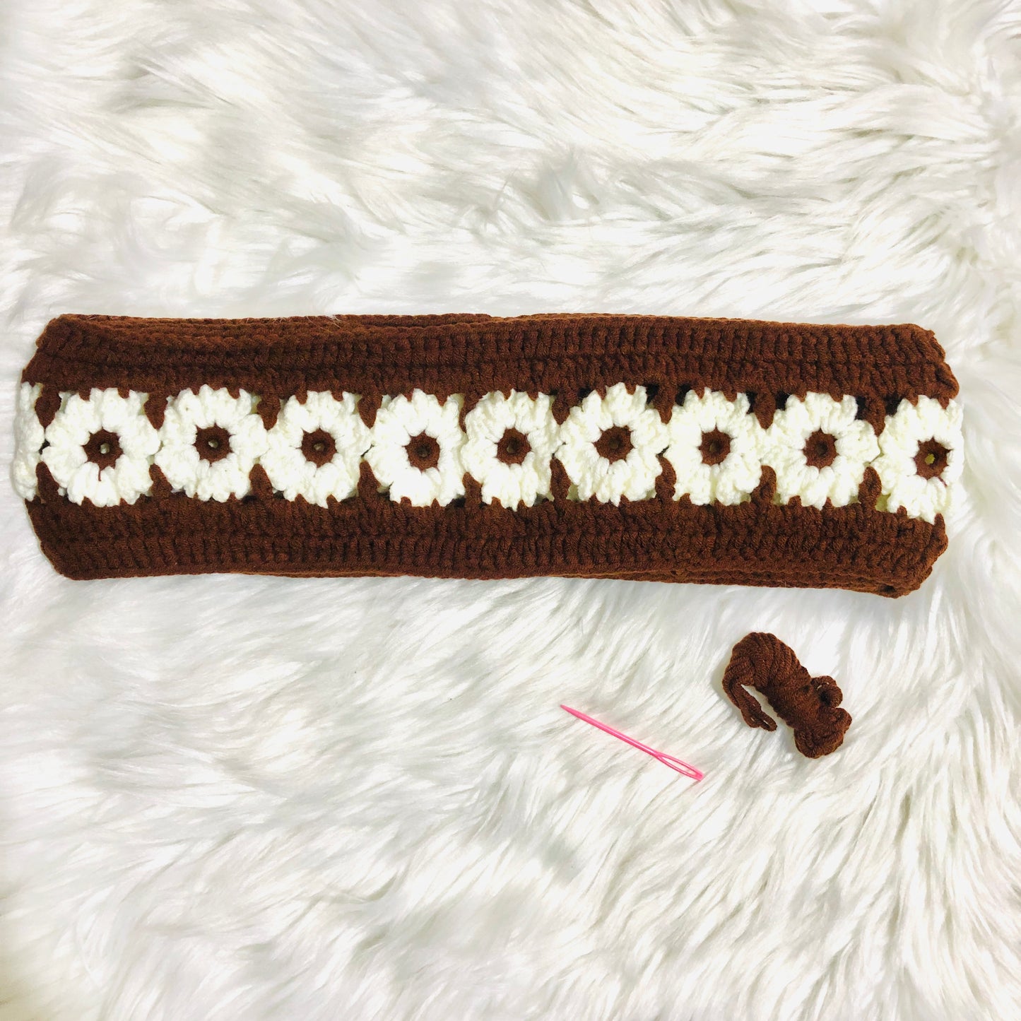 Steering Wheel Cover for women, Crochet Chocolate daisy flower seat belt Cover, Car Accessories decorations