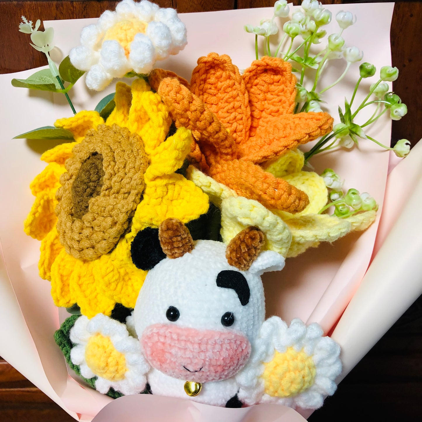 Crochet flowers, sunflower tulip flower ornaments, cute A bunch of flower Anniversary bouquet Gift for her flower