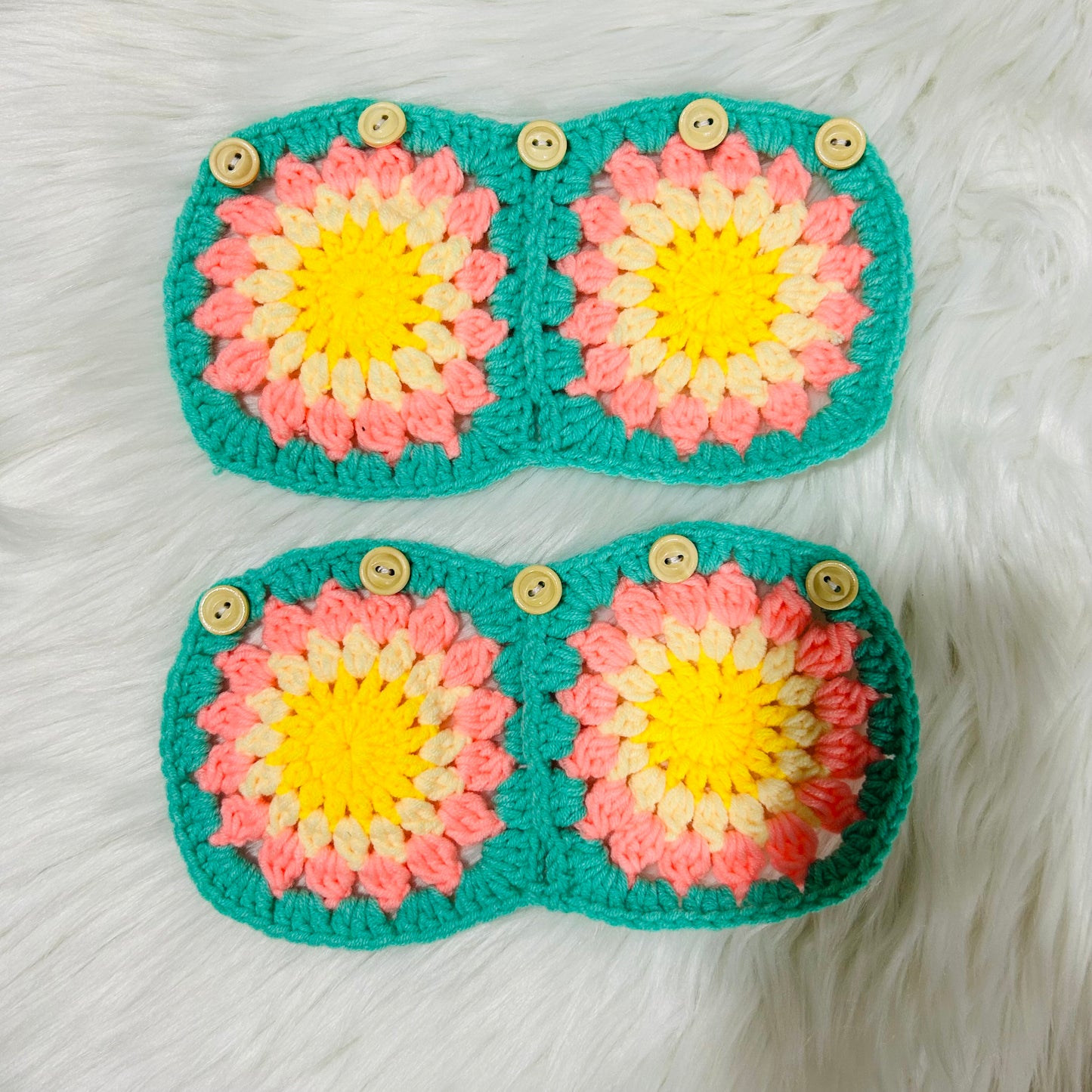 Steering Wheel Cover for women, Crochet Green pink flower seat belt Cover, Car Accessories decorations