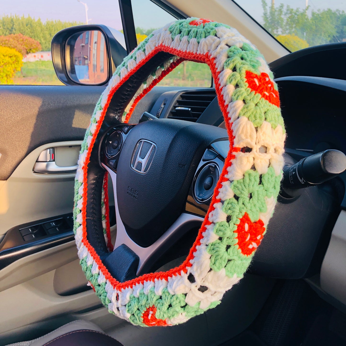 Steering Wheel Cover for women, Crochet cute mushroom flower seat belt Cover, Car Accessories decorations