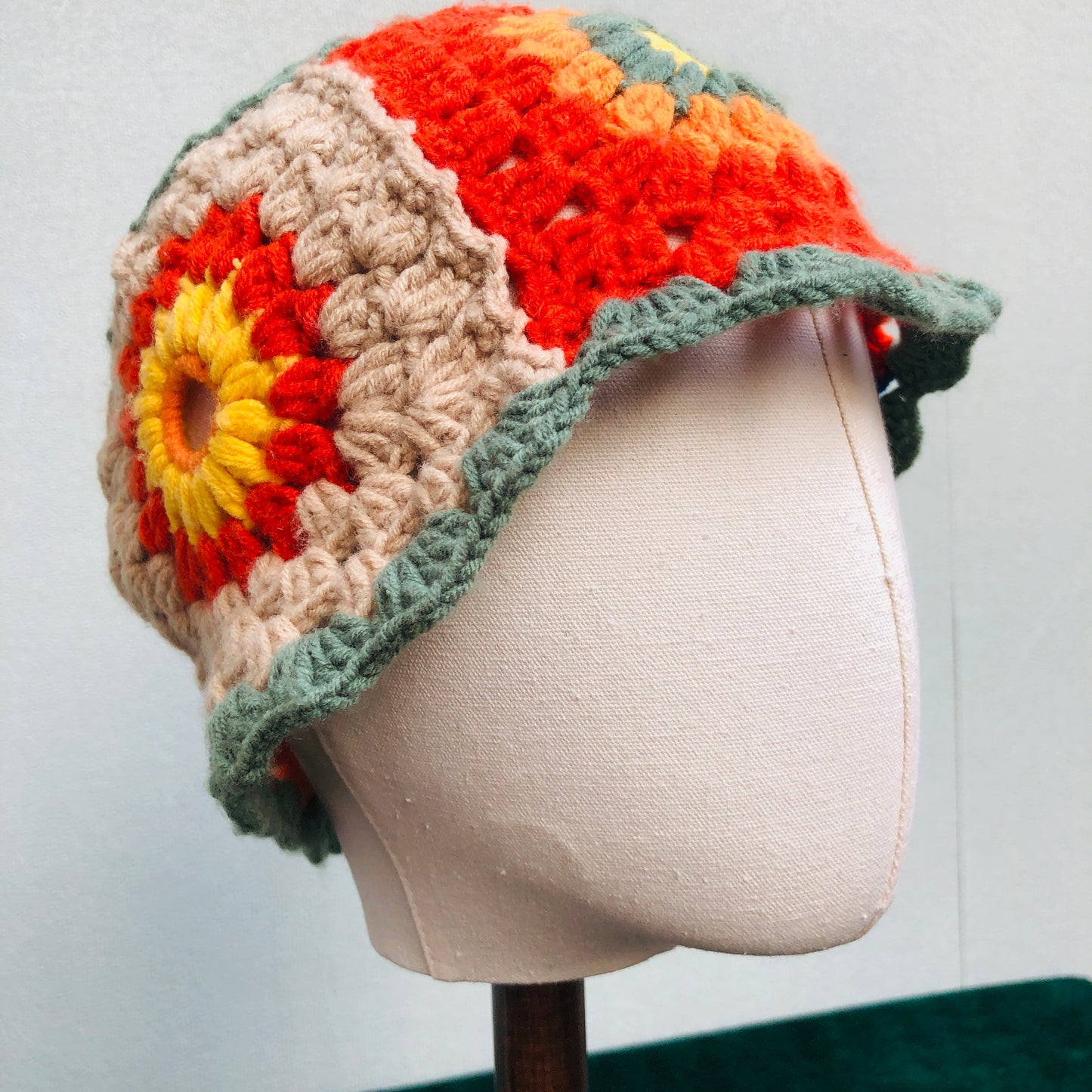 Crochet Hat, Granny Square Bucket Hat, Handmade Colorful Knitted Hat