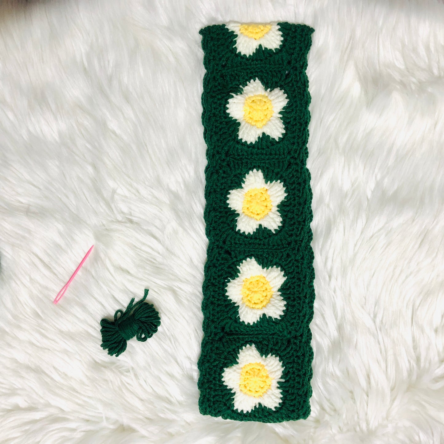 Steering Wheel Cover for women, Crochet Green flower seat belt Cover, Car Accessories decorations