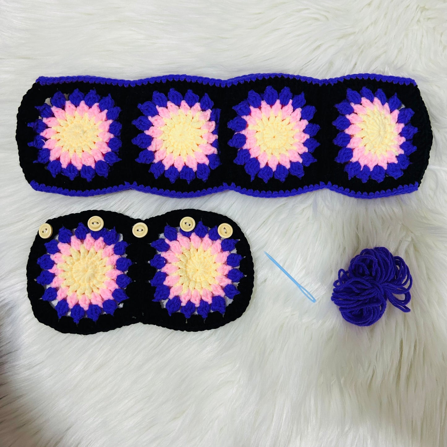 Steering Wheel Cover for women, Crochet Purple flower seat belt Cover, Car Accessories decorations