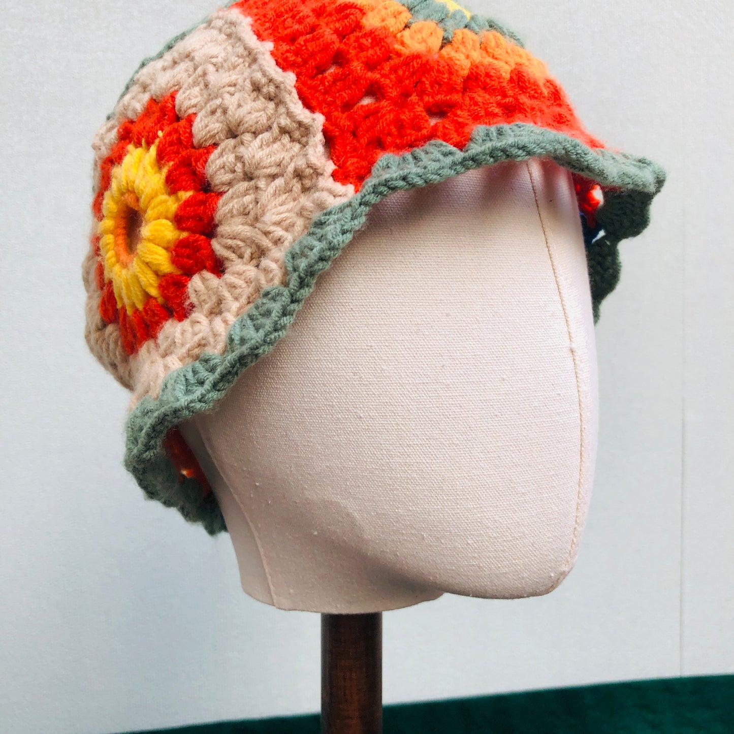 Crochet Hat, Granny Square Bucket Hat, Handmade Colorful Knitted Hat