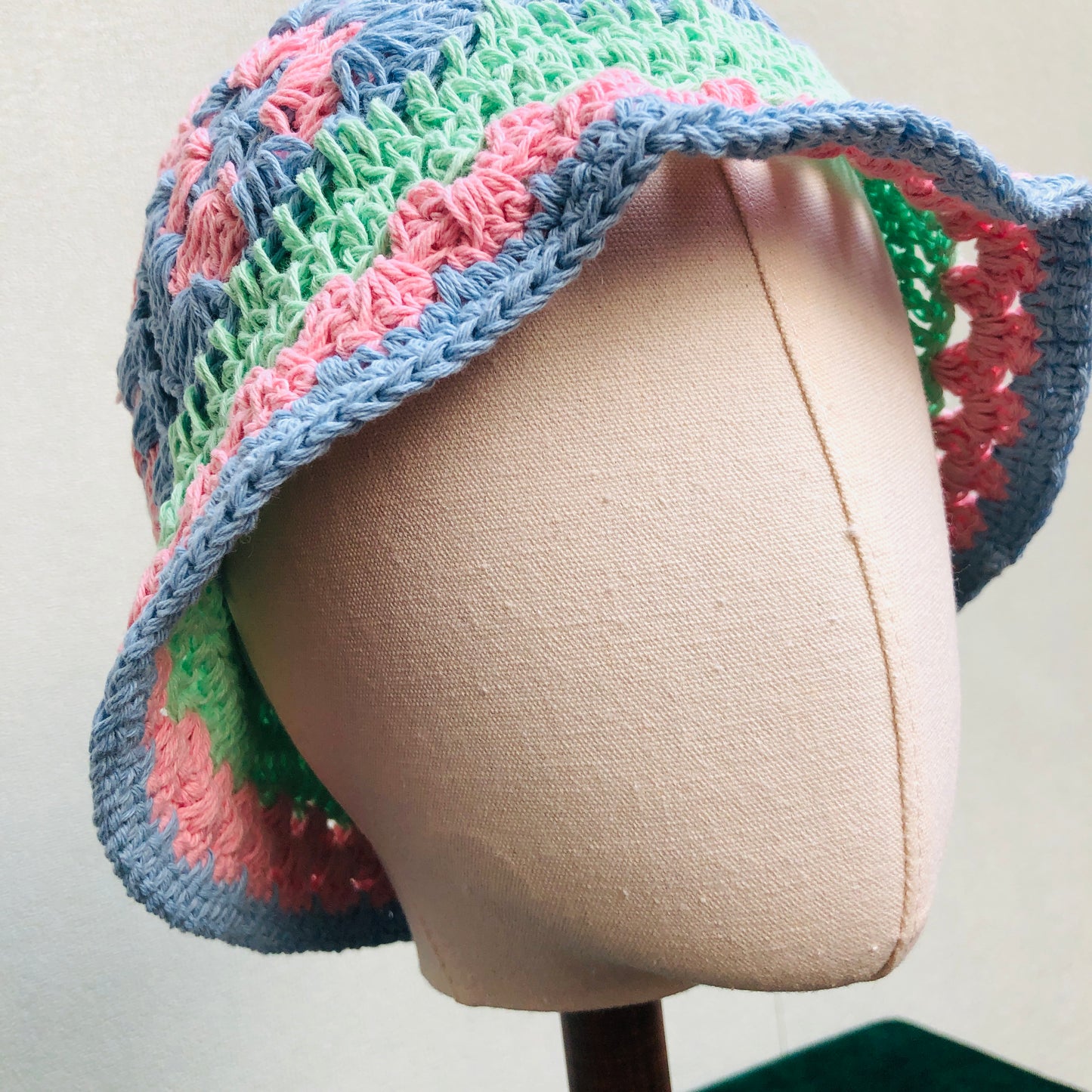 Crochet Hat, Granny Square Bucket Hat, Cute pink Handmade Knitted Hat