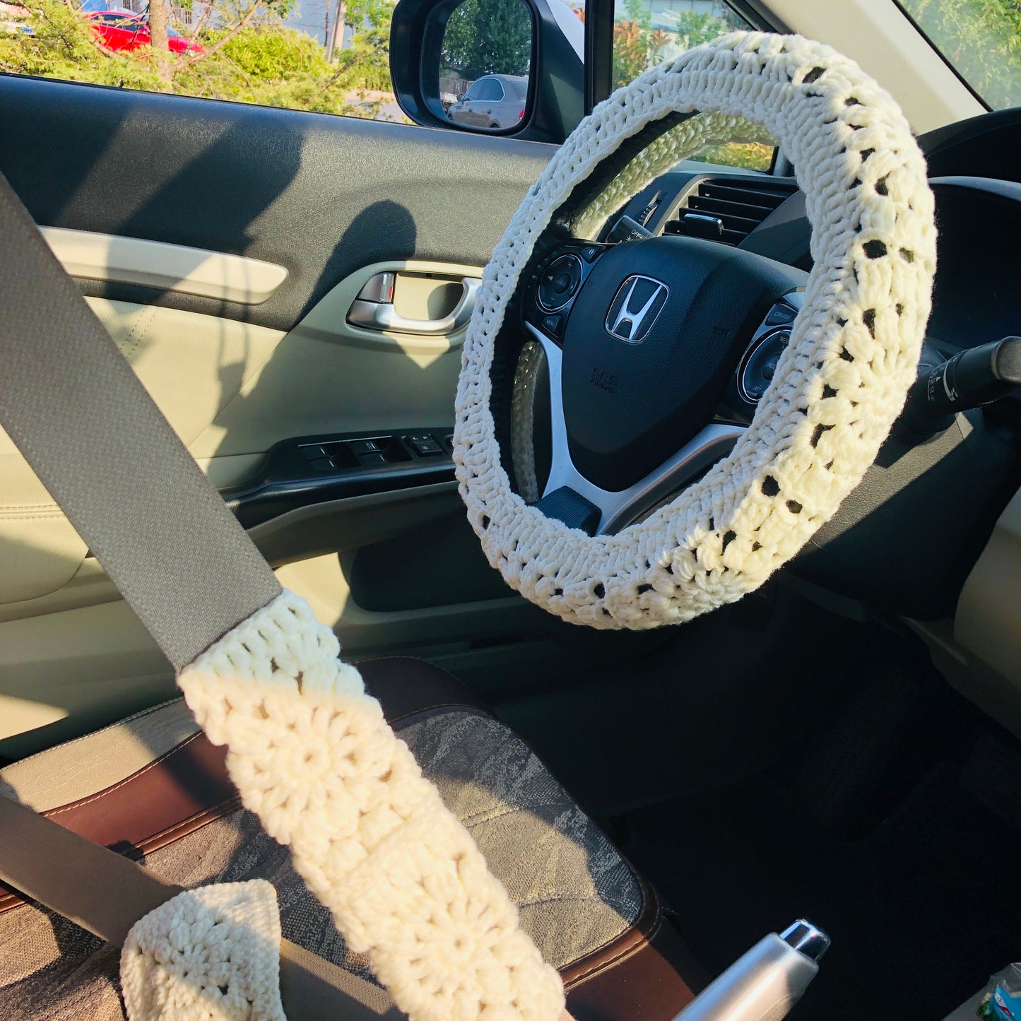 Steering Wheel Cover for women, Crochet seat belt Cover, statement Gift car decor for her Car Accessories decorations