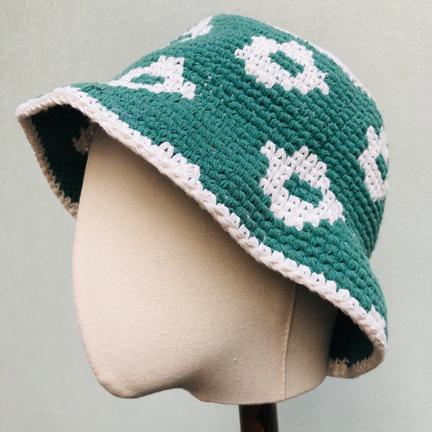 Crochet Hat, Green flower bucket Hat, Handmade Knitted Hat