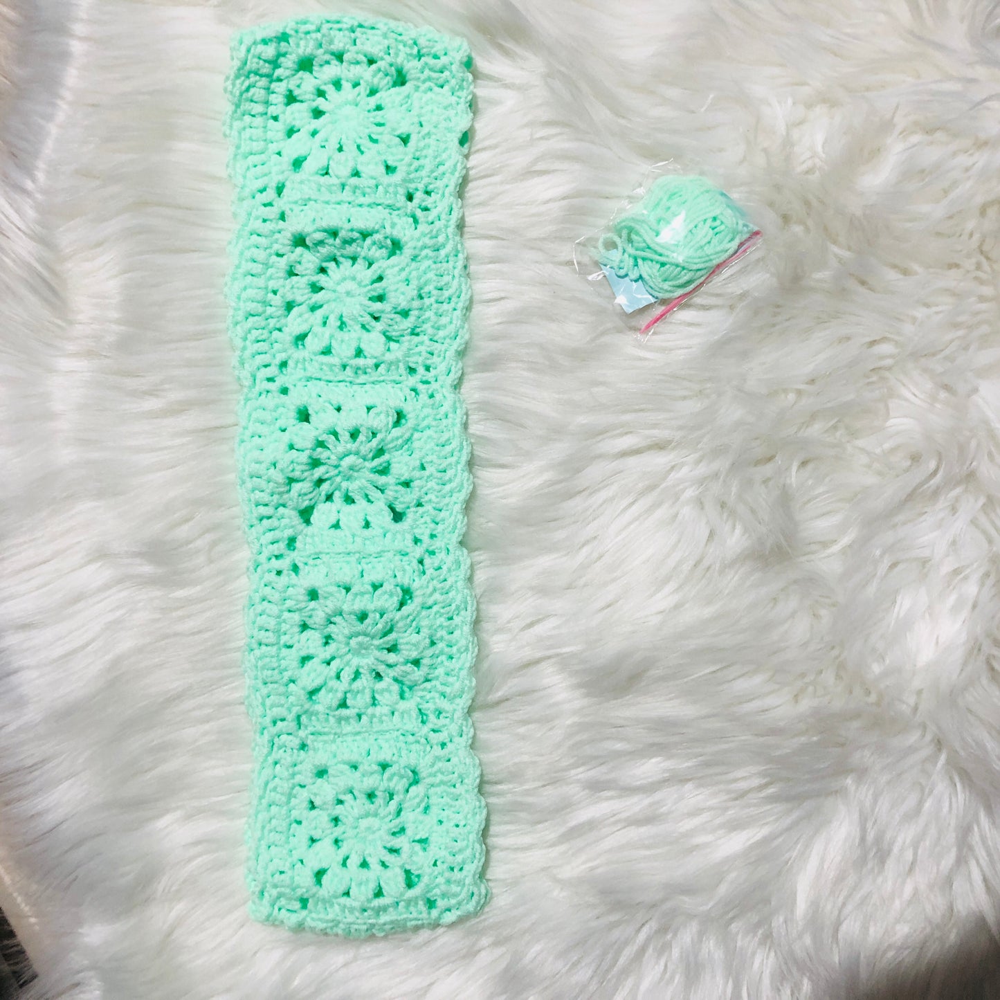 Steering Wheel Cover for women, Crochet Light green flower seat belt Cover, Car Accessories decorations