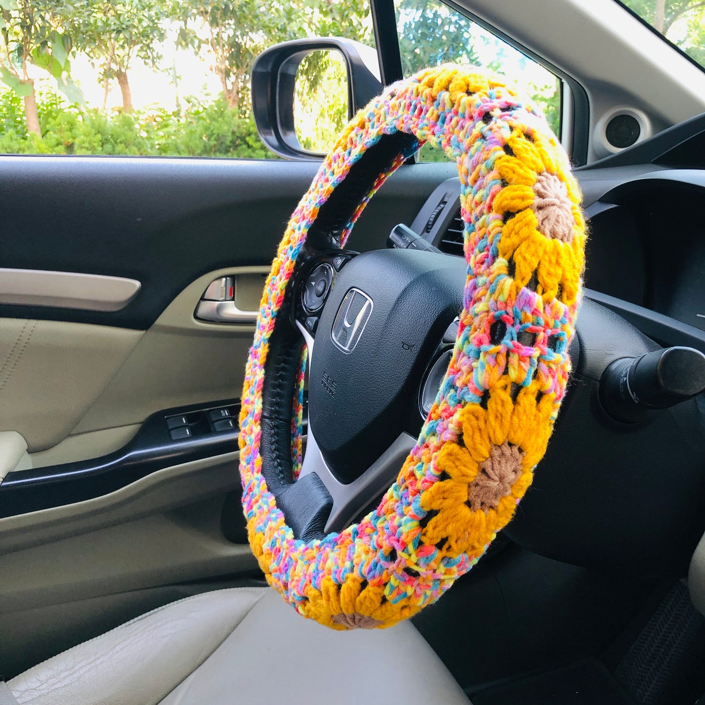 Steering Wheel Cover for women, Crochet cute Strawberry flower seat belt Cover, Car Accessories decorations