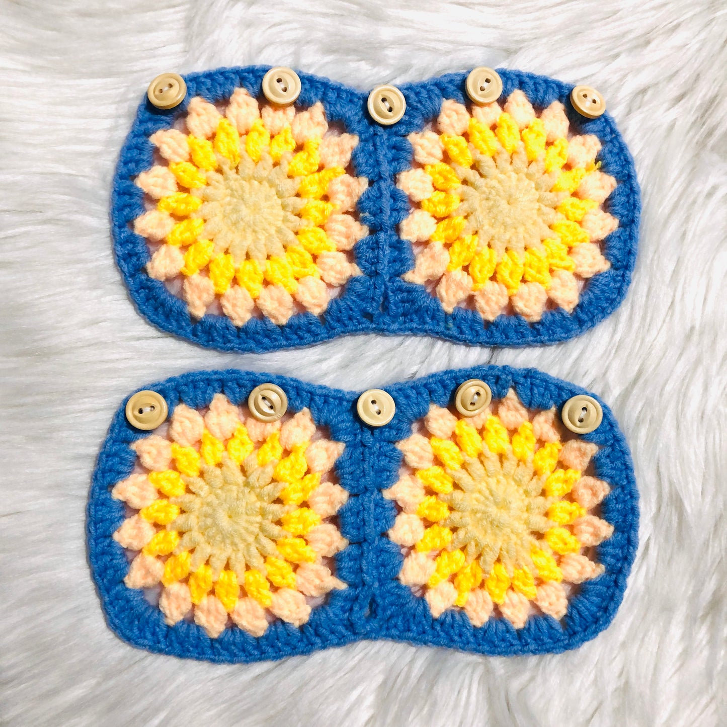 Steering Wheel Cover for women, Crochet cute yellow blue flower seat belt Cover, Car Accessories decorations