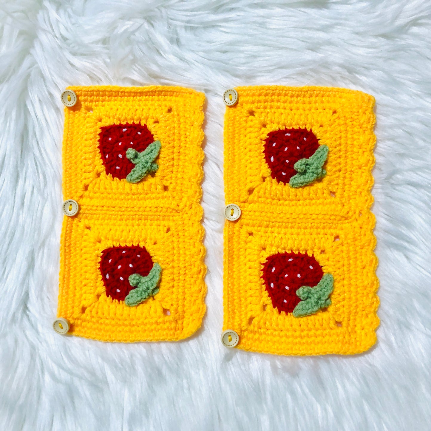 Steering Wheel Cover for women, Crochet yellow Strawberry flower seat belt Cover, Car Accessories decorations