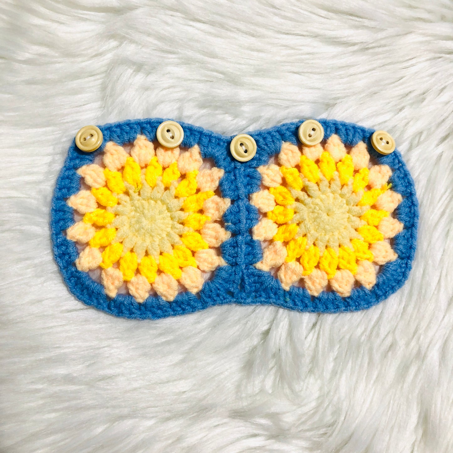 Steering Wheel Cover for women, Crochet cute yellow blue flower seat belt Cover, Car Accessories decorations