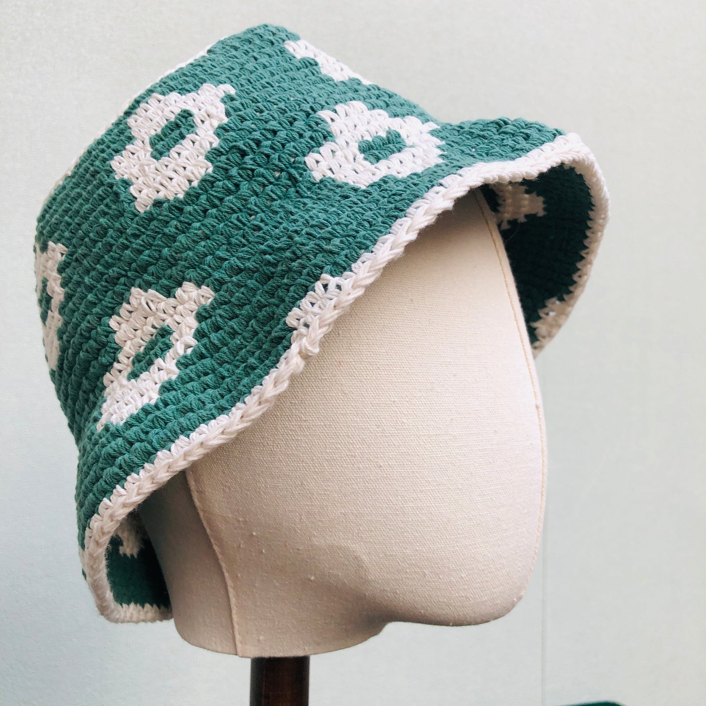 Crochet Hat, Green flower bucket Hat, Handmade Knitted Hat