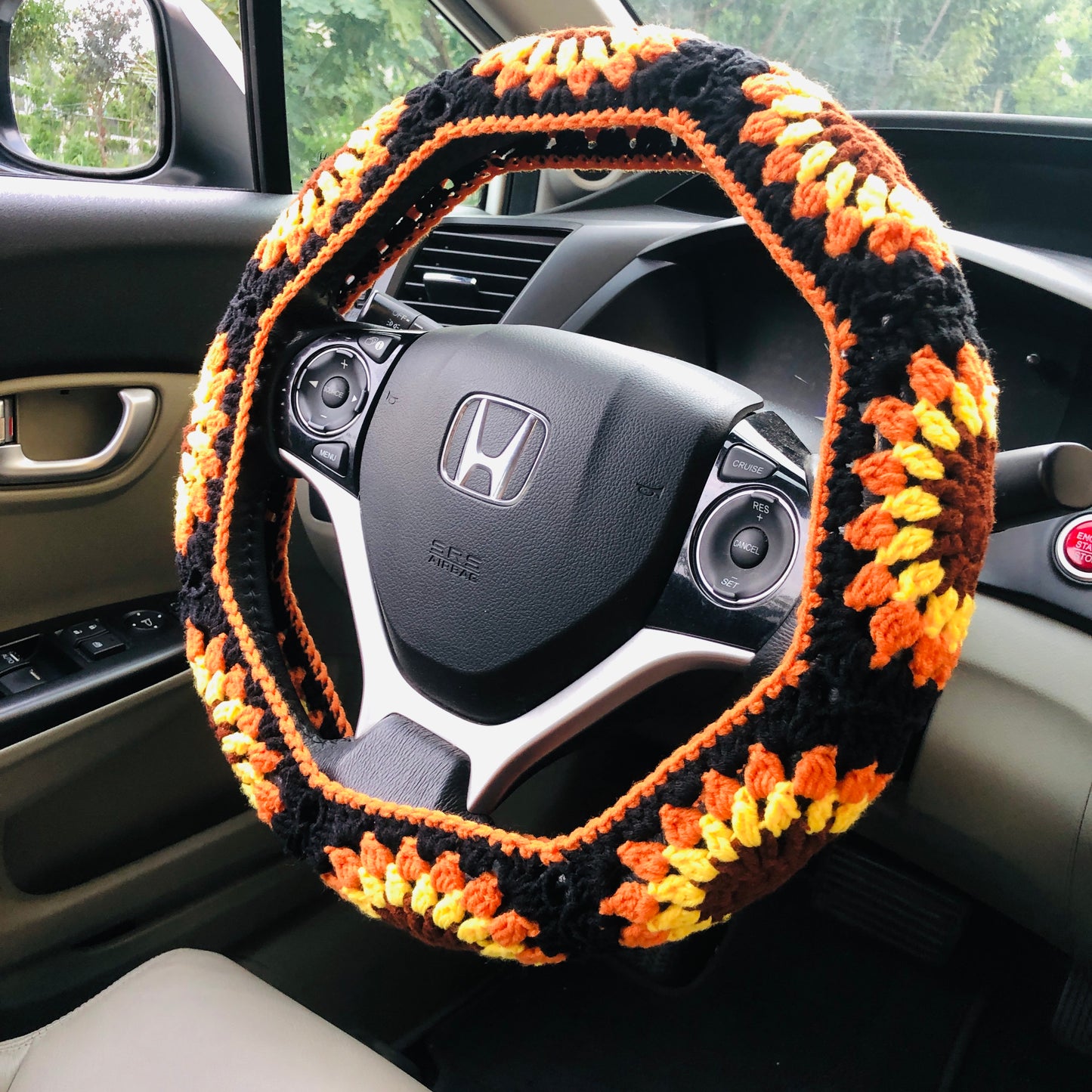 Steering Wheel Cover for women, Crochet Black flower seat belt Cover, Car Accessories decorations