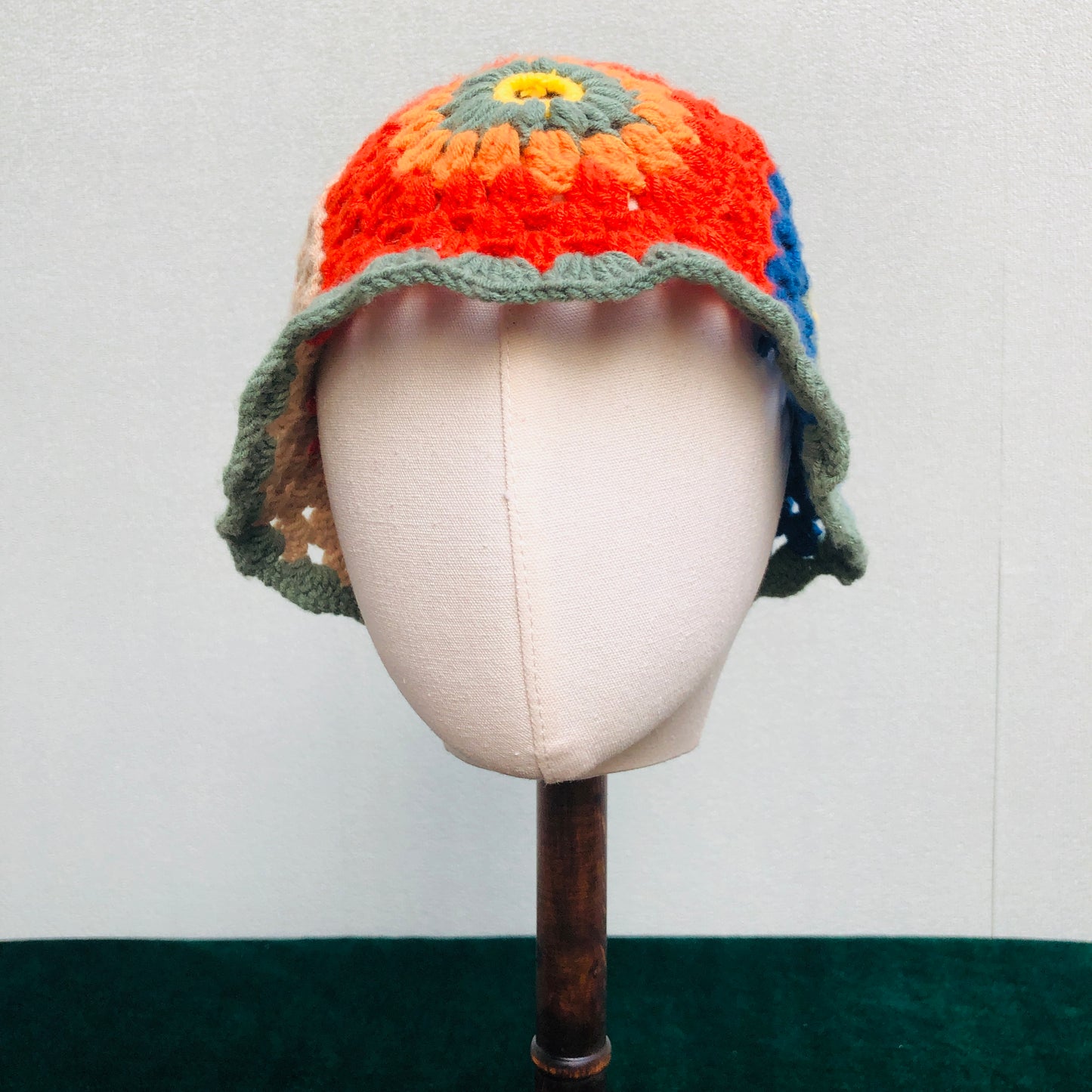 Crochet Hat, Granny Square Bucket Hat, Handmade Colorful Knitted Hat