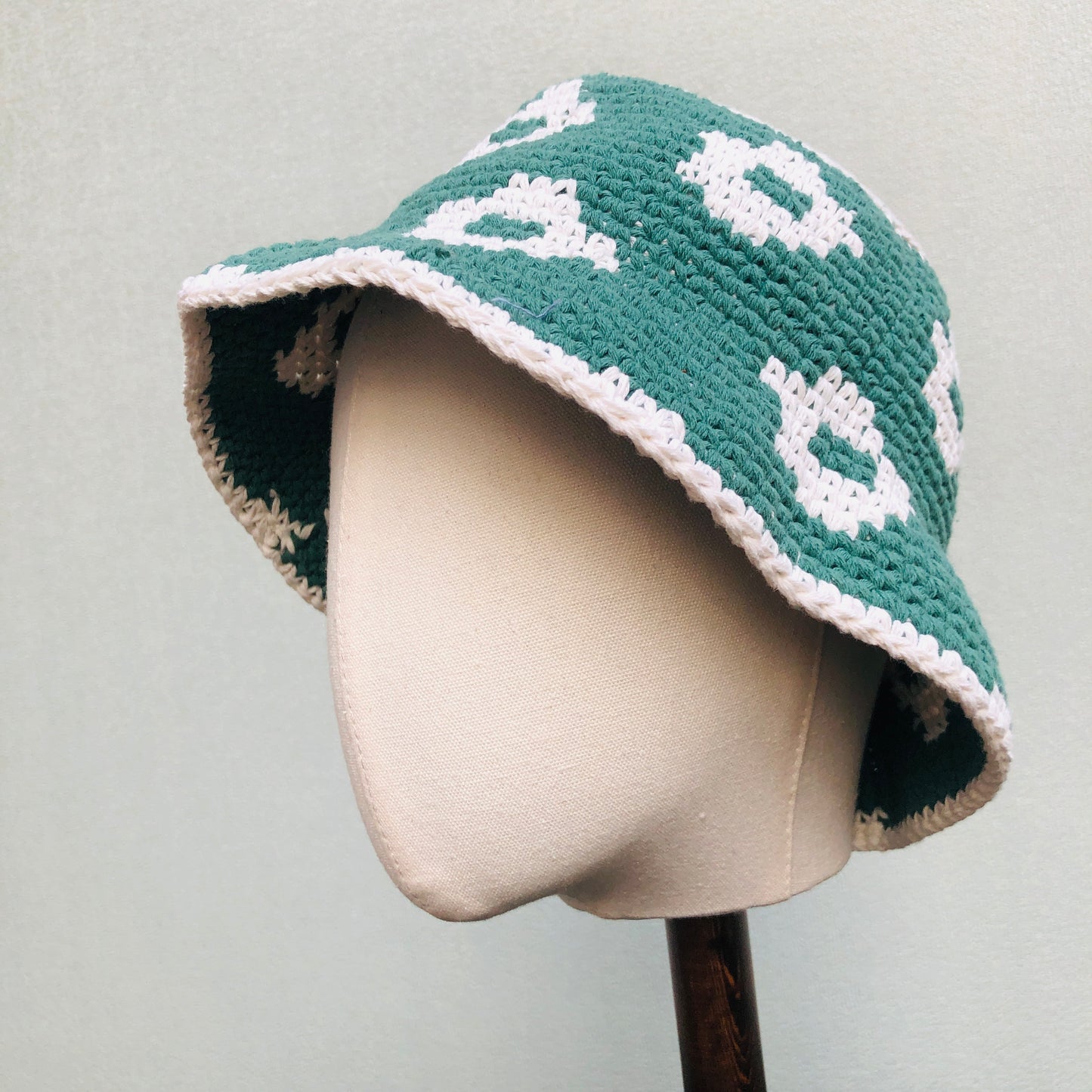 Crochet Hat, Green flower bucket Hat, Handmade Knitted Hat